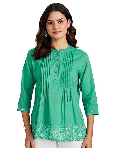 Amazon Brand - Myx Women's Cotton Printed A-line Short Kurti | Available in Plus Size
