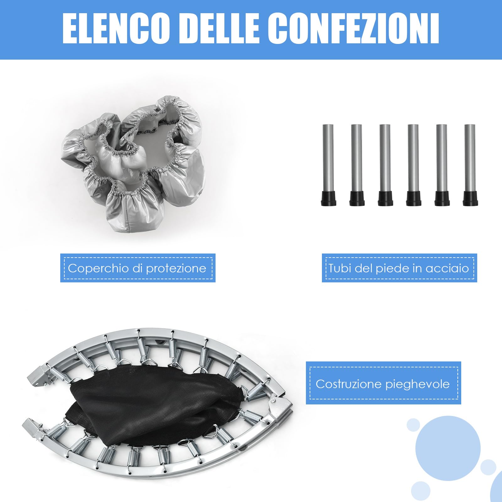 COSTWAY Trampolino Elastico Pieghevole, Tappeto Elastico da Interno con 32 Molle e 6 Gambe e Cuscinetti Antiscivolo, Capacità di Carico 150 kg