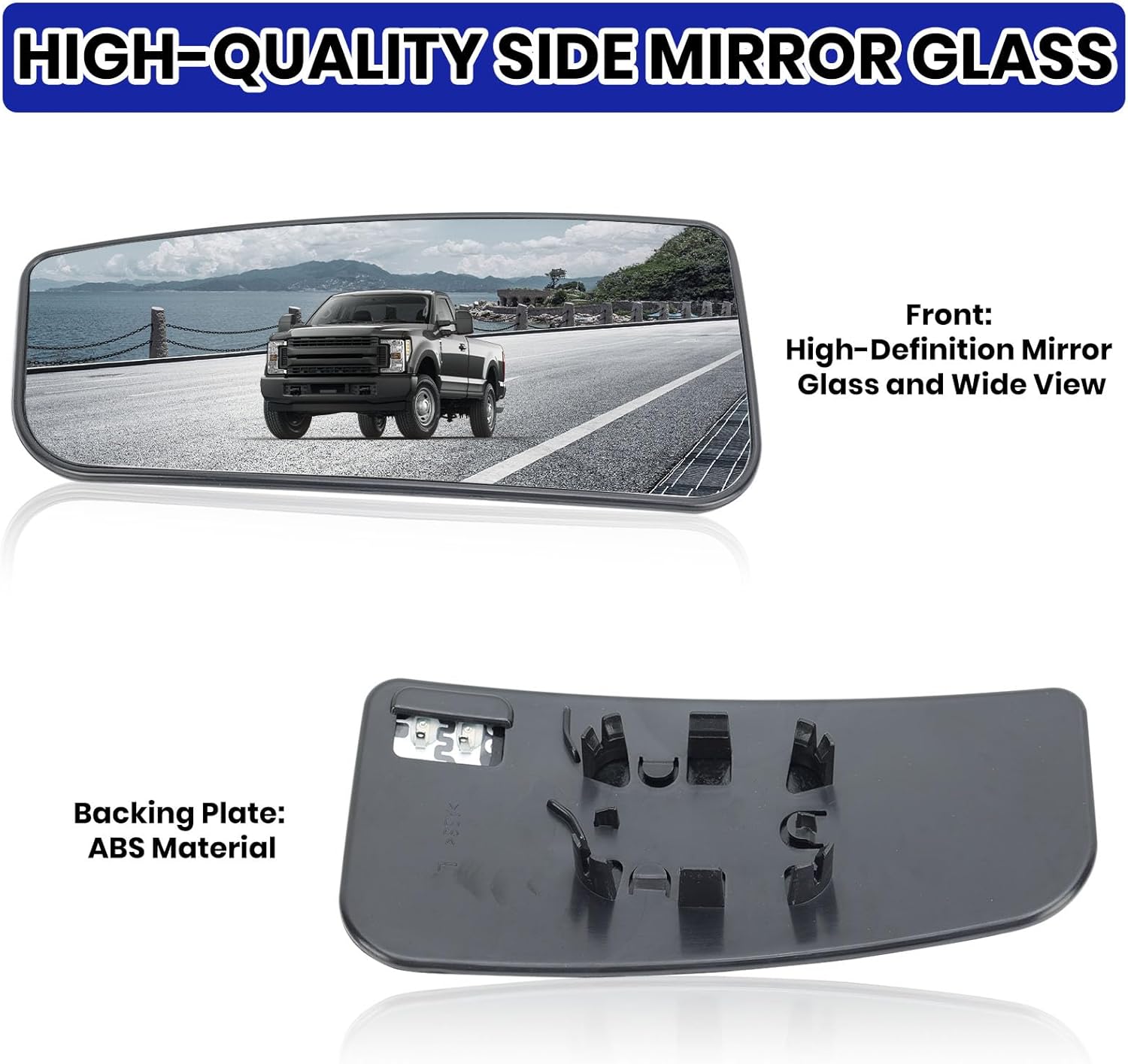Left Driver Side Mirror Glass Replacement For 2015-2021 Ford F150 2017-2022 Ford F250 F350 F450 F550 Super Duty Truck, Lower Towing Mirror Glass with Power Heated FL3Z17K707V, FL317K707U