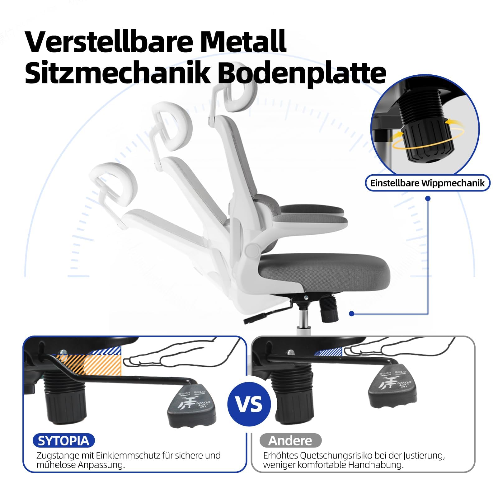 Sytopia Meccanismo di seduta in metallo per sedia da ufficio, 500 lbs con fori da 6" x 10,2", funzione bilanciere e regolazione in altezza, ricambio universale per sedia girevole e sedia da scrivania