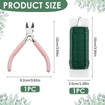 Green Floral Wire Stem Kit 22Gauge, 2Pcs Garden Wire With Cutter | Floristry Making Supplies Wreath Wedding Garland for Bouquet Stem Wrap Craft DIY Flower Festival