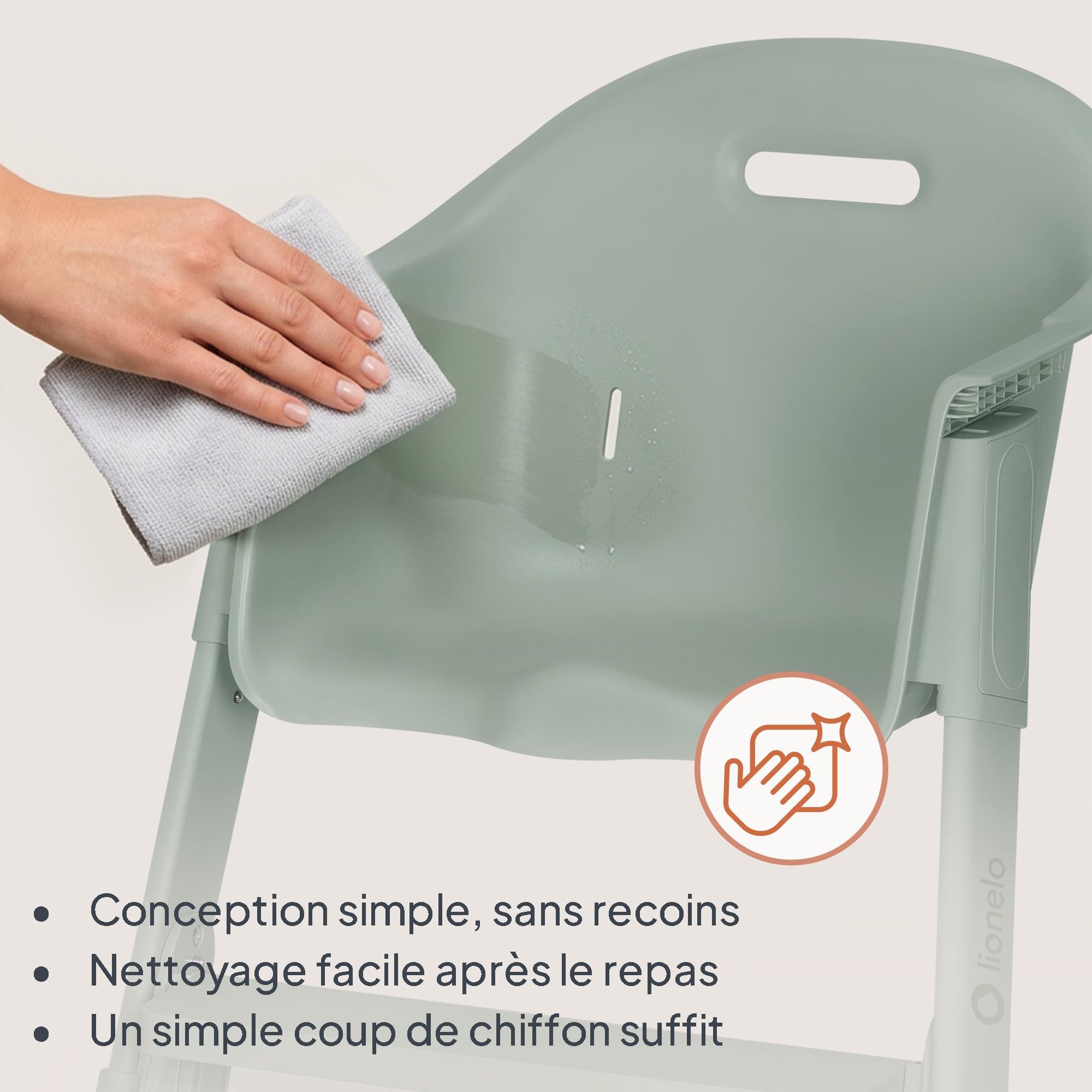 Lionelo Beny Chaise Haute Bébé 6-36 Mois, Tablette Réglable, Jusqu’à 15 kg | Repose-pieds réglable à 1 main sur 2 niveaux, harnais 3 points, insert confortable, nettoyage facile, Vert Sauge