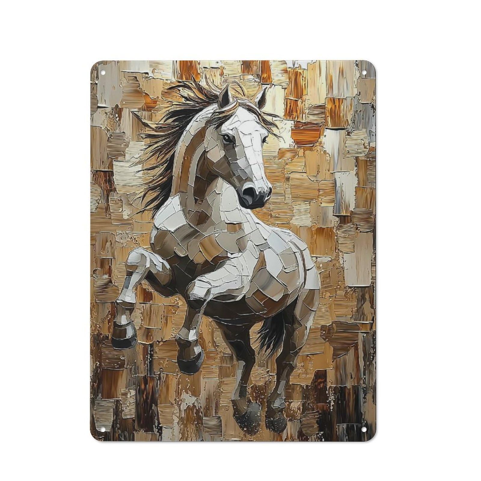 Junmoney Galloping Horse In Dynamic Impasto Style Retro-Style Tin Sign 40X30cm For Guest Room Or Hallway, For An Autumn Update To Guest Room And Hallway