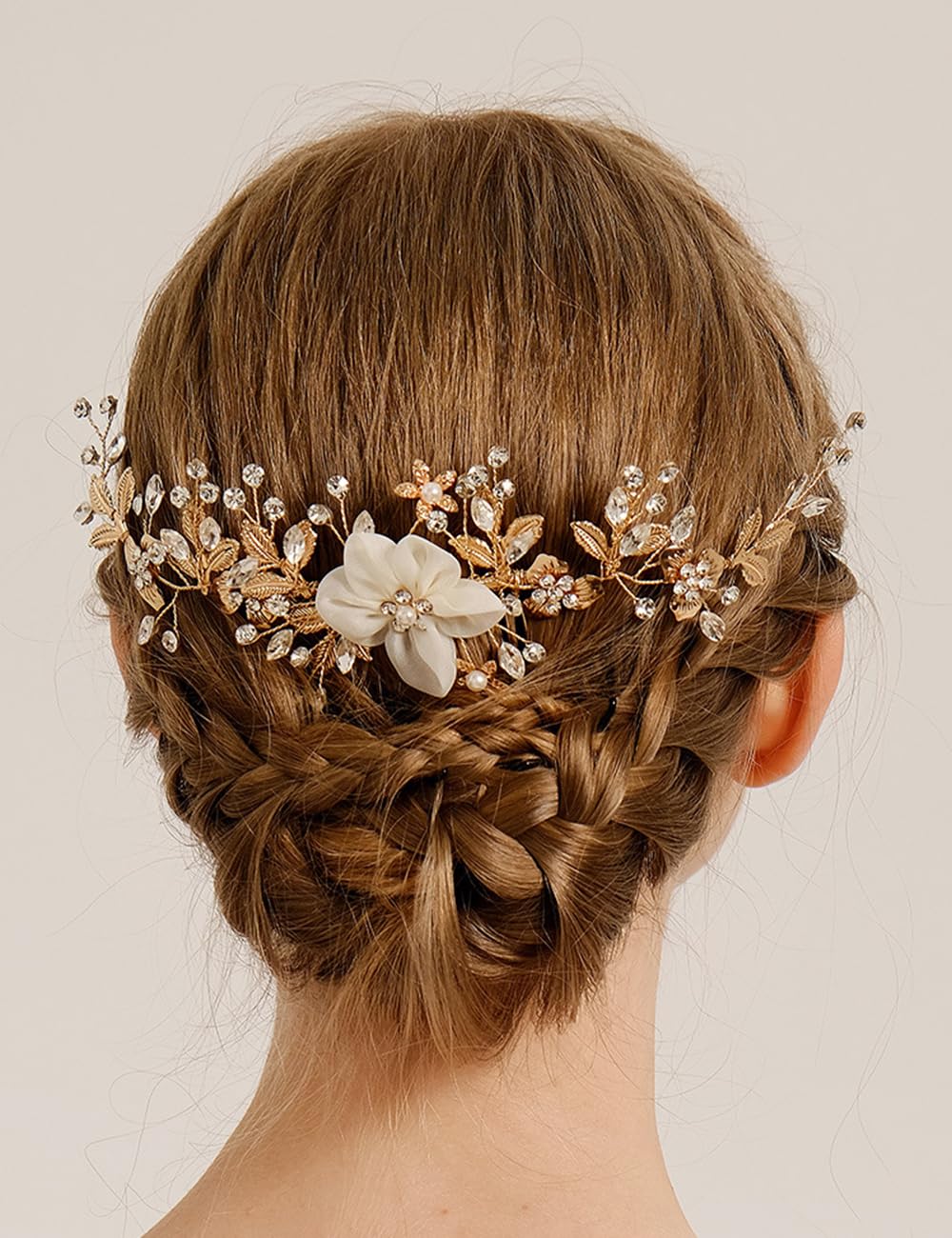 Wekicici Bride Flower Wedding Hair Comb Gold Leaf Flower Headpiece Bridal Crystal Hair Comb Headband Rhinestone Hair Piece Hair Accessories for Women