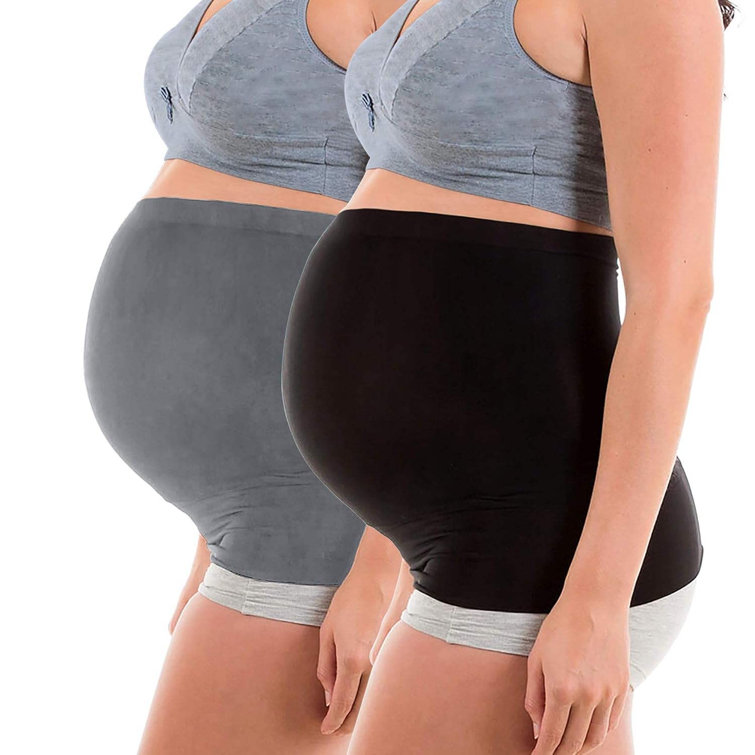 DIRAVO Womens Maternity Belly Band for Pregnancy Non-slip Silicone Stretch Pregnancy Support Belly Belt Bands…, Black + grey, Large