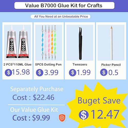 Miniatura 2 de B7000 - Pegamento adhesivo de diamantes de imitación para manualidades, 2 piezas de 3.7 fl oz/3.7 fl oz B7000 pegamento transparente con 5 2