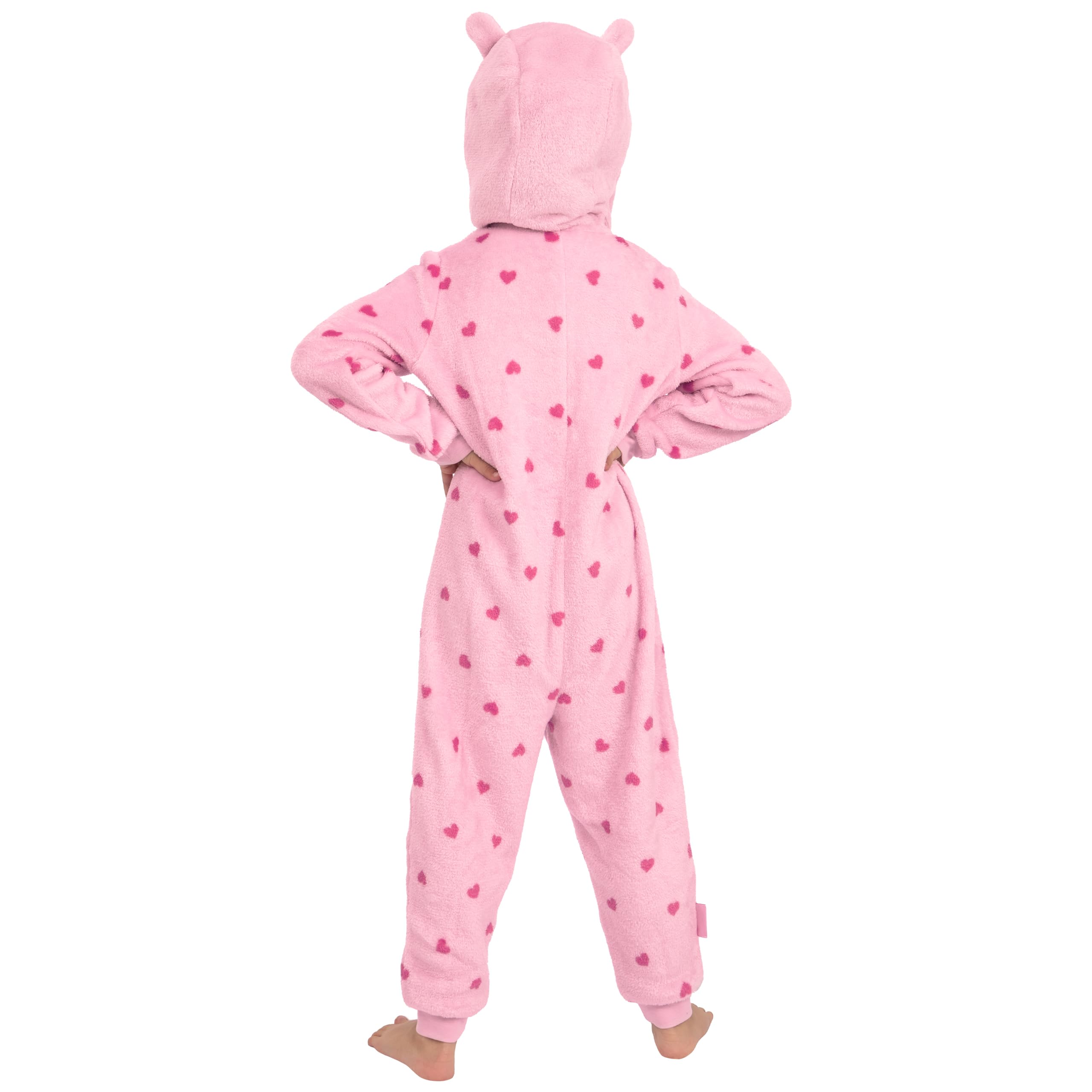 Peppa Pig Onesie Kinder, Fleece Onesie Mädchen mit 3D Ohren, Herzmuster Schlafoverall Kinder