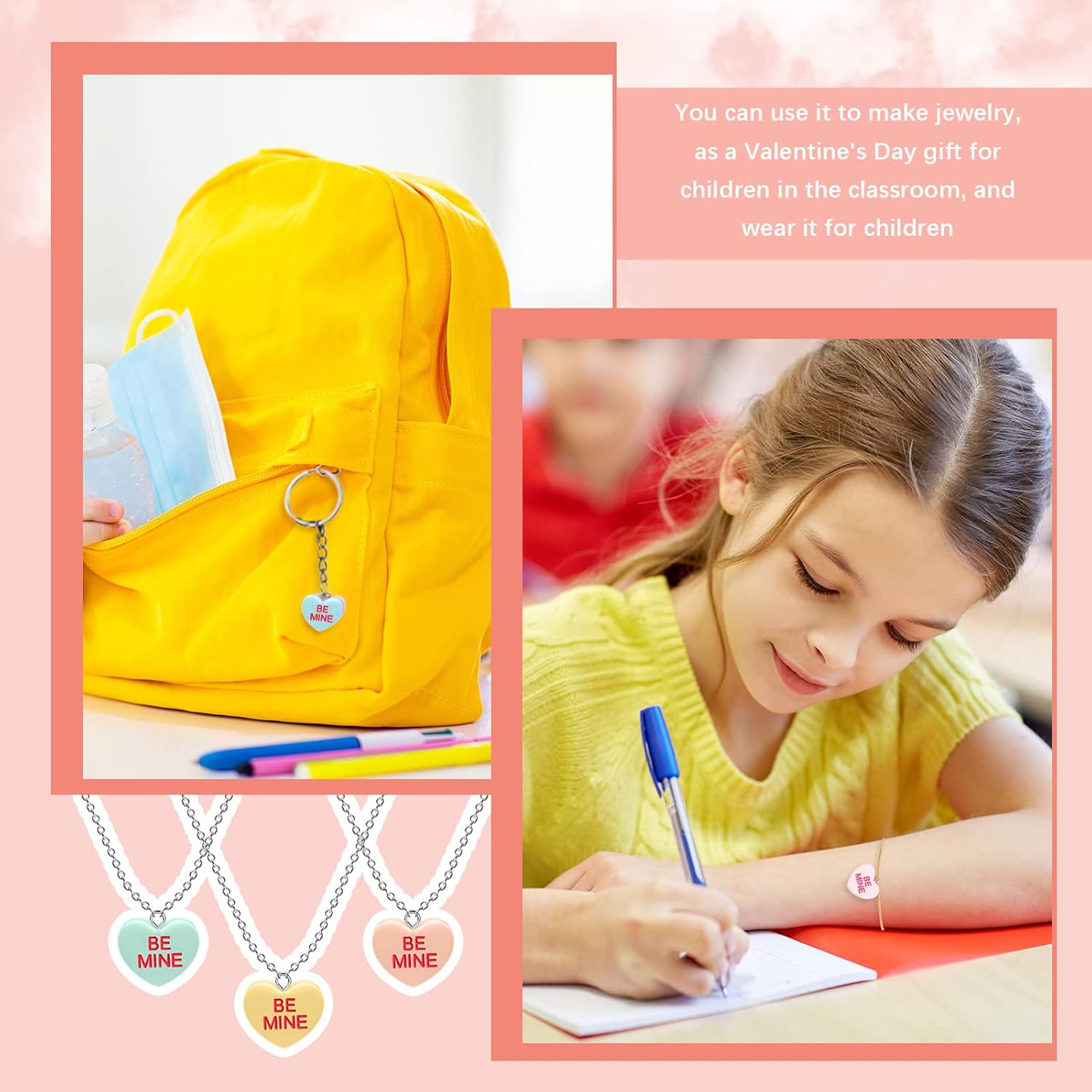 MTLEE 72 Pcs Valentine Heart Charms Conversation Heart Resin Love Colorful Candy Charms Beads Flat Pendant for Valentine's Day DIY Craft Bracelet Necklace Jewelry Making - Image 3