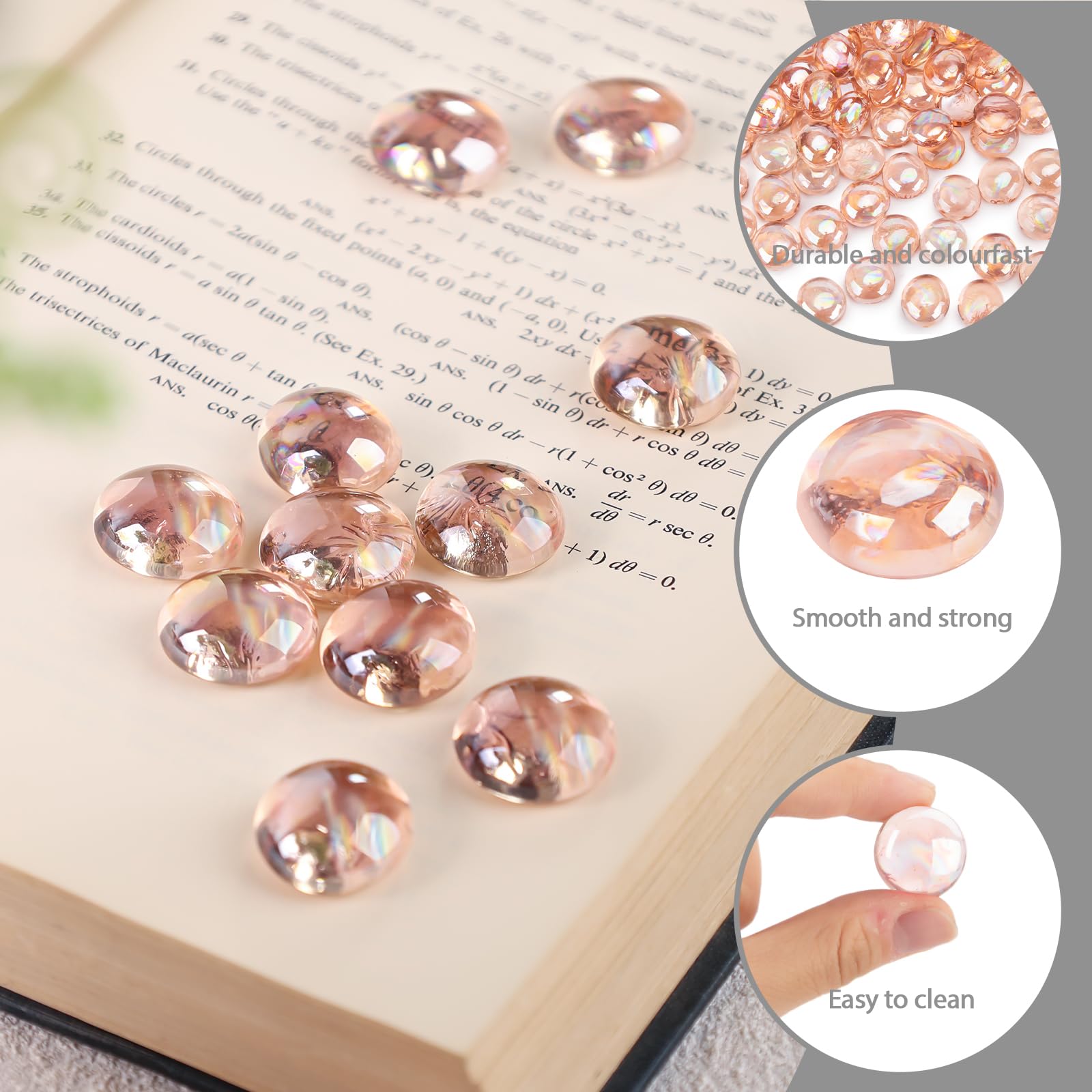 VGOODALL Pink Iridescent Flat Glass Pebbles 1LB, 17-19mm Decorative Glass Gems, Vase Fillers, Table Scatter, Aquarium Rocks - Image 3