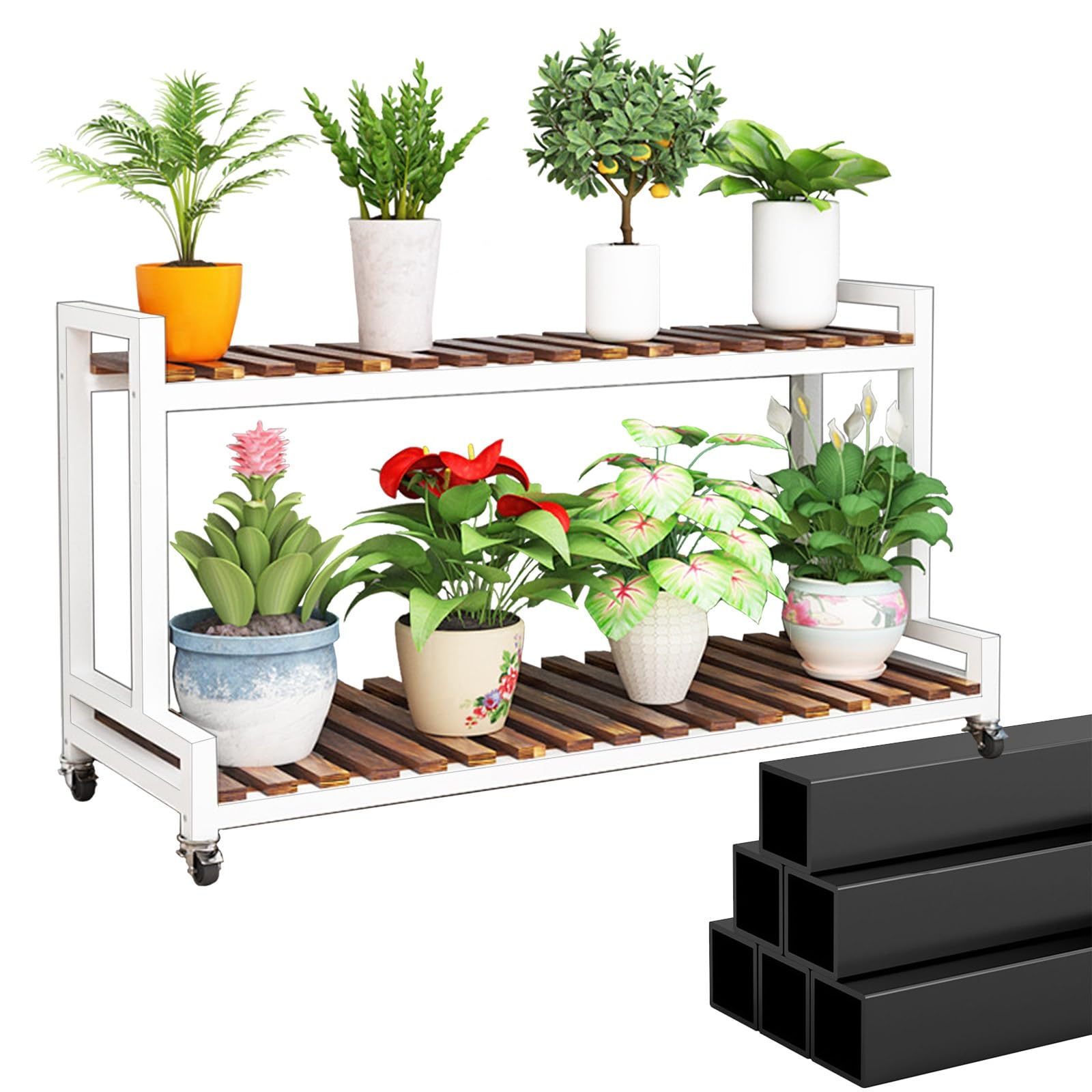 Support à plantes moderne intérieur et extérieur avec étagère à roulettes