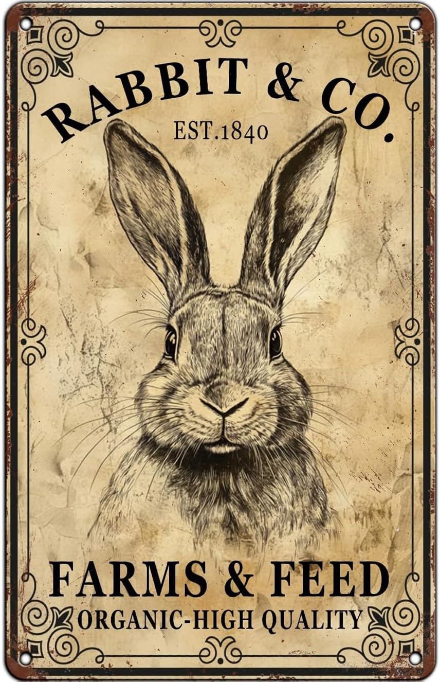 SMAZDFXX Rabbit & Co Farms Feed Easter Metal Tin Signs Bunny Poster Wall Art Decor Spring Primitive Country For Home Farmhouse Cafe 5.5"x8"