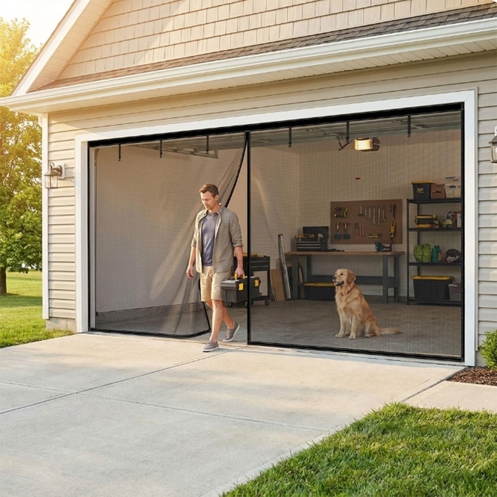 Moustiquaire de Porte de Garage Magnétique en Fibre de Verre, Rideau Anti Mouche Lourd, Moustiquaire pour Porte de Garage et Baie Vitrée, Idéal pour Atelier Balcon Animaux(Noir,300x200cm)