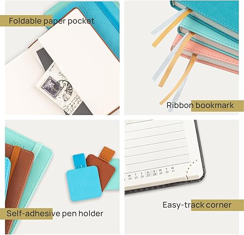 Miniatura 4 de POPRUN Calendario de bolsillo 2024 semanal y mensual para bolso (3.5 x 6.5 pulgadas), agenda 2024 con tapa dura de cuero vegano, cierre elástico,