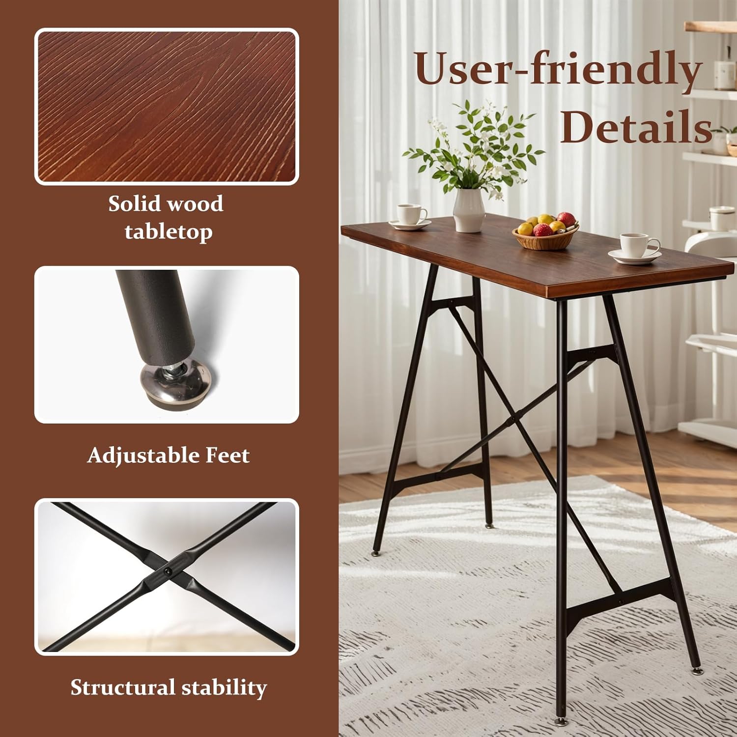 41.3inch Height Rectangle Bar Table Industrial High Pub Table Rustic Dinning Table in Home Kitchen Vintage Display Stand in Hallway