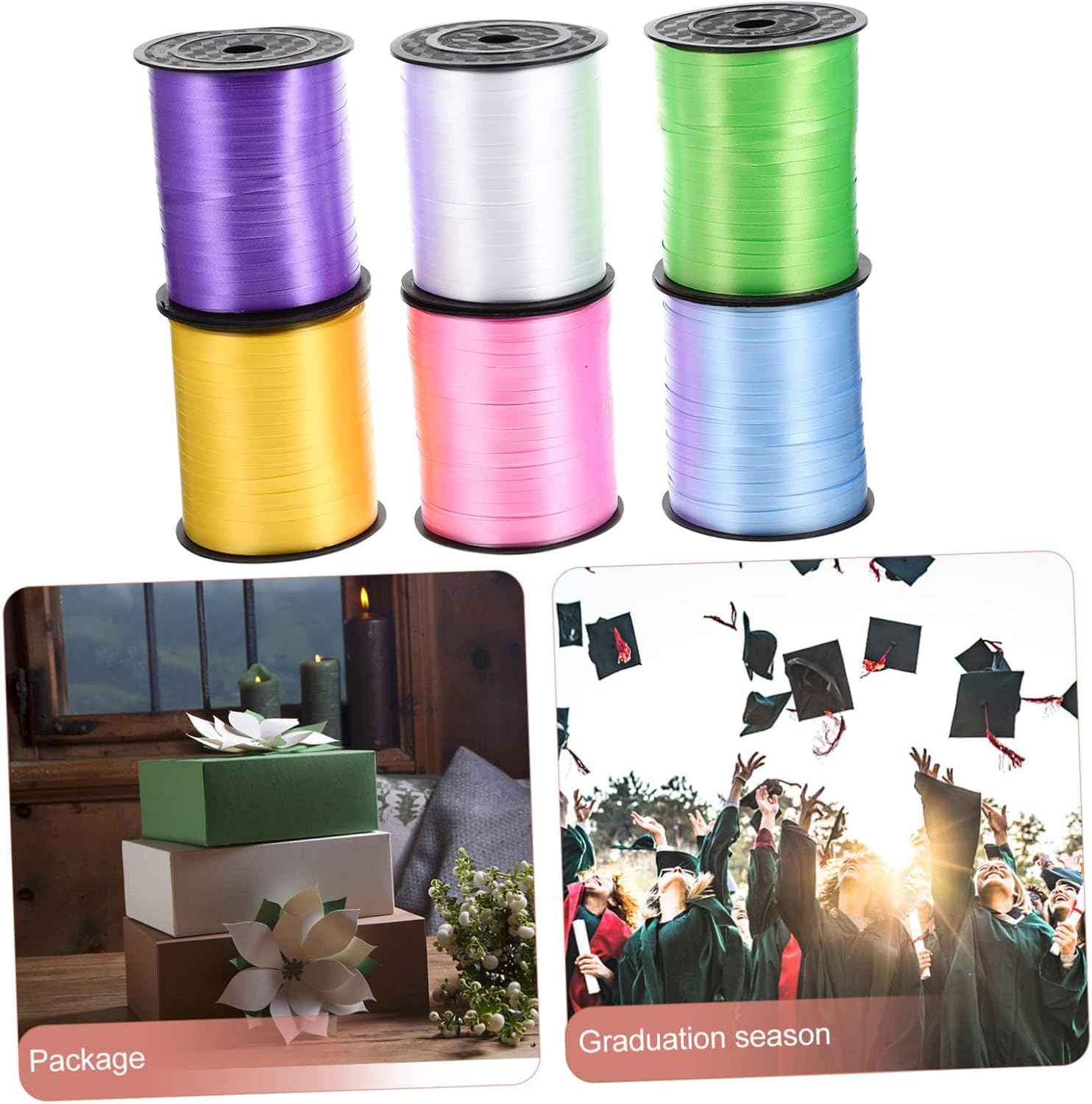 NOLITOY Balloon Decor Straps 6 Rolls of Pink Satin Wrapping Ribbon Curling Plastic Decor Party Long Strips 500 Yards