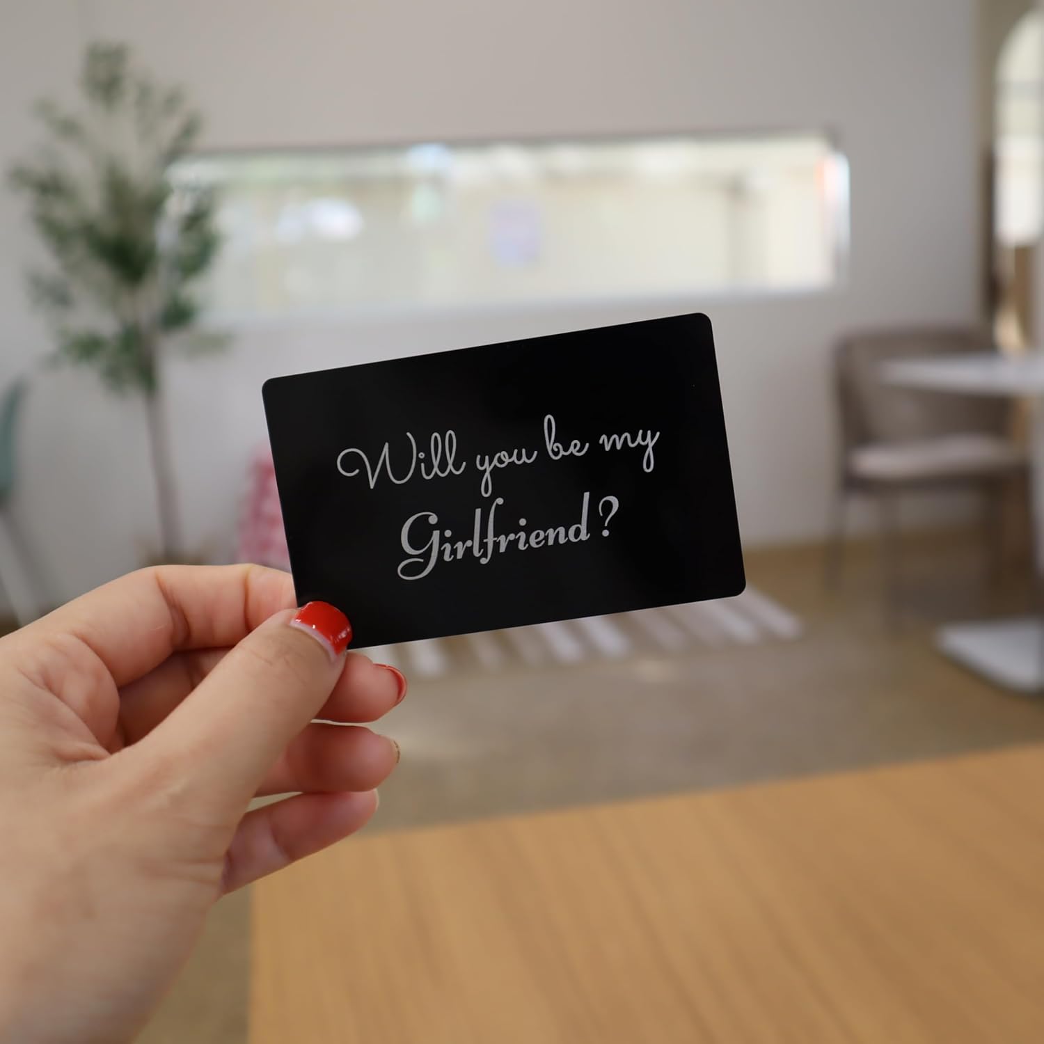 Will you be my Girlfriend? LOVE Messages Card: A Heartfelt Proposal for her/him, Hard Aluminum message card with elegant envelope - simple but powerful (Black with Forest Green envelope)