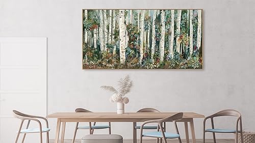Miniatura 7 de tigeridge Arte de pared enmarcado de abedul Lienzo de bosque de abedul floreciente, imágenes de paisaje natural, decoración de pared de madera de