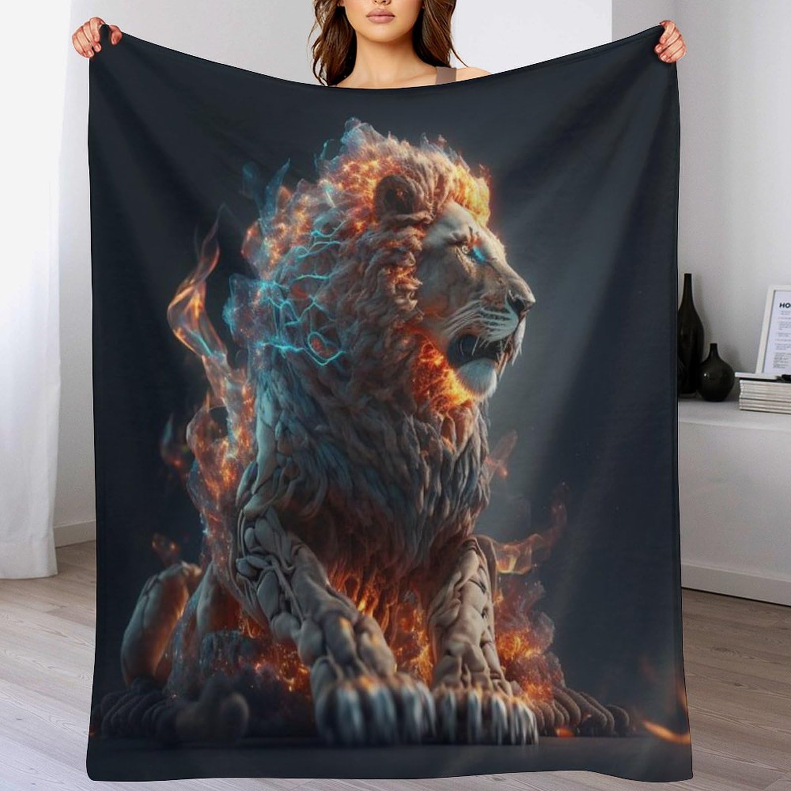 Couverture lion chaude et lavable en machine pour lit enfant