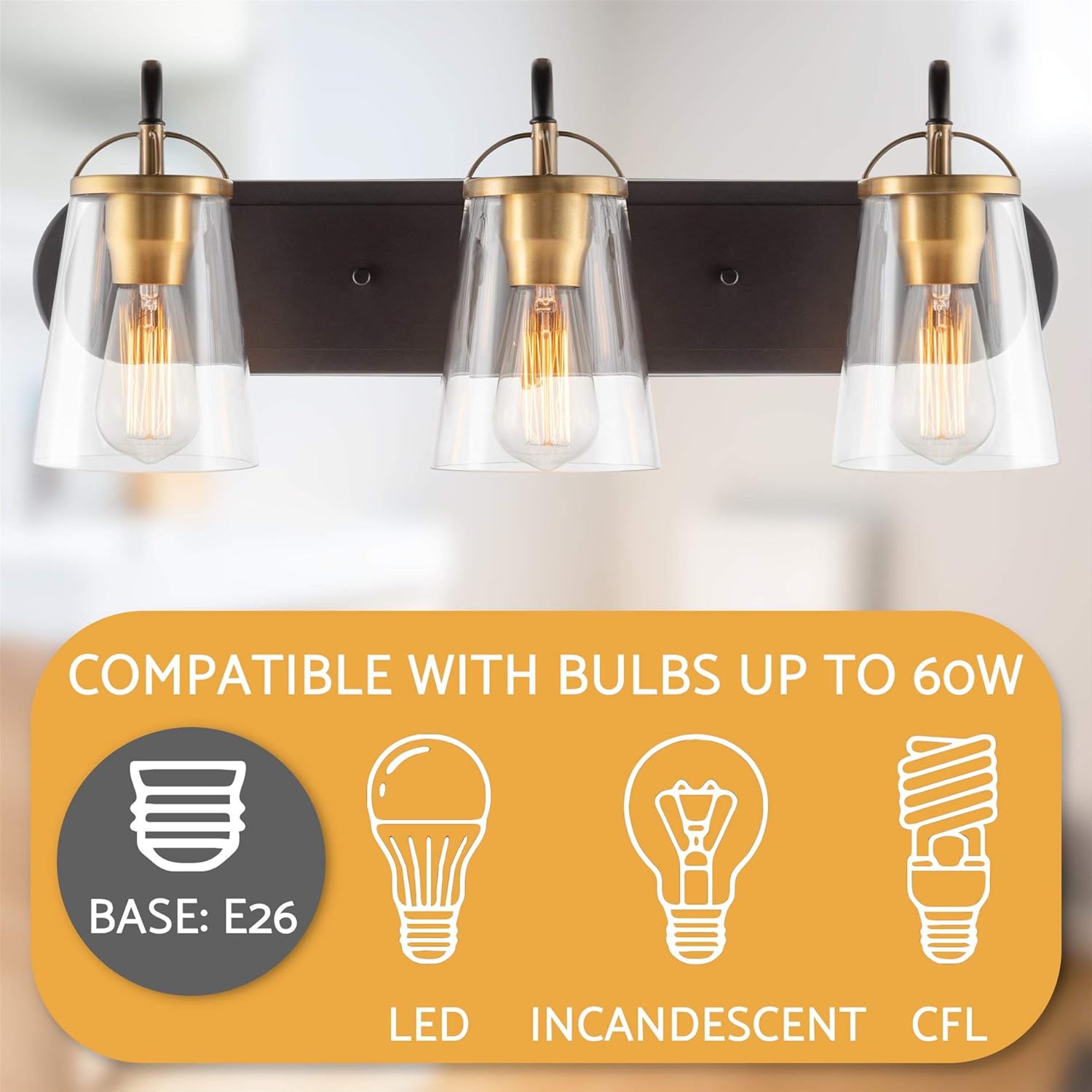 Bеѕt Dеаl 🛒 Kira Home Voltaire 24 Modern Farmhouse 3-Light Vanity/Bathroom Light, Clear Glass Shades, Gold/Warm Brass Accents + Black Finish