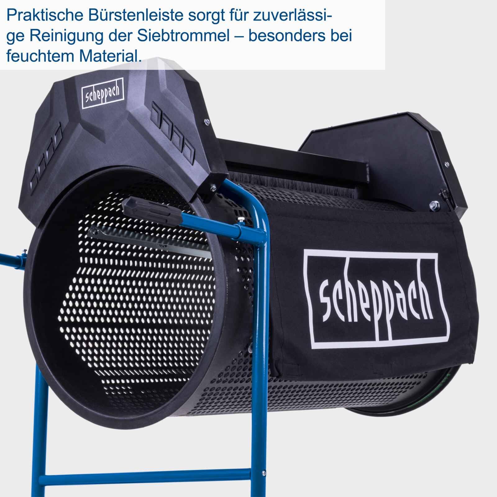 Scheppach Rollsieb RS500 Siebtrommel-Länge: 775mm | Ø 400mm | Maschenweite 9,5mm | 3-stufige Neigungsverstellung | für Erde, Kompost & Sand | Trommelsieb, Kompostsieb, Erdsieb mit Fahrvorrichtung