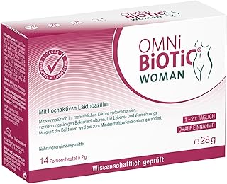 OMNi BiOTiC WOMAN | Für Frauen entwickelt | 4 Bakterienstämme | 10 Mrd. Keime pro Tagesdosis | Pulver | Vegan - Glutenfrei - Laktosefrei | Zur täglichen Anwendung - Einfach trinken | 14 Portionen