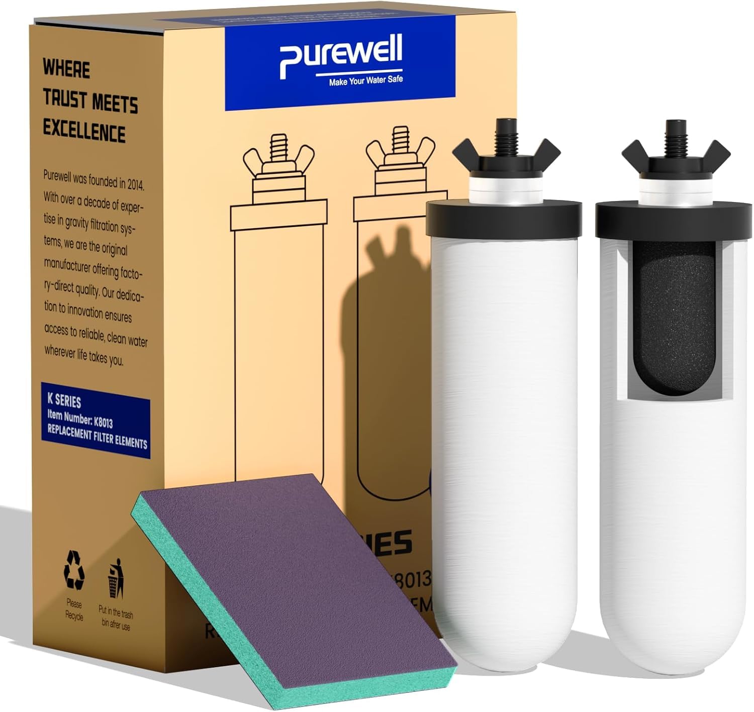 Purewell Replacement Filters for Purification Elements and Gravity Water Filter System K8013-1TCUK