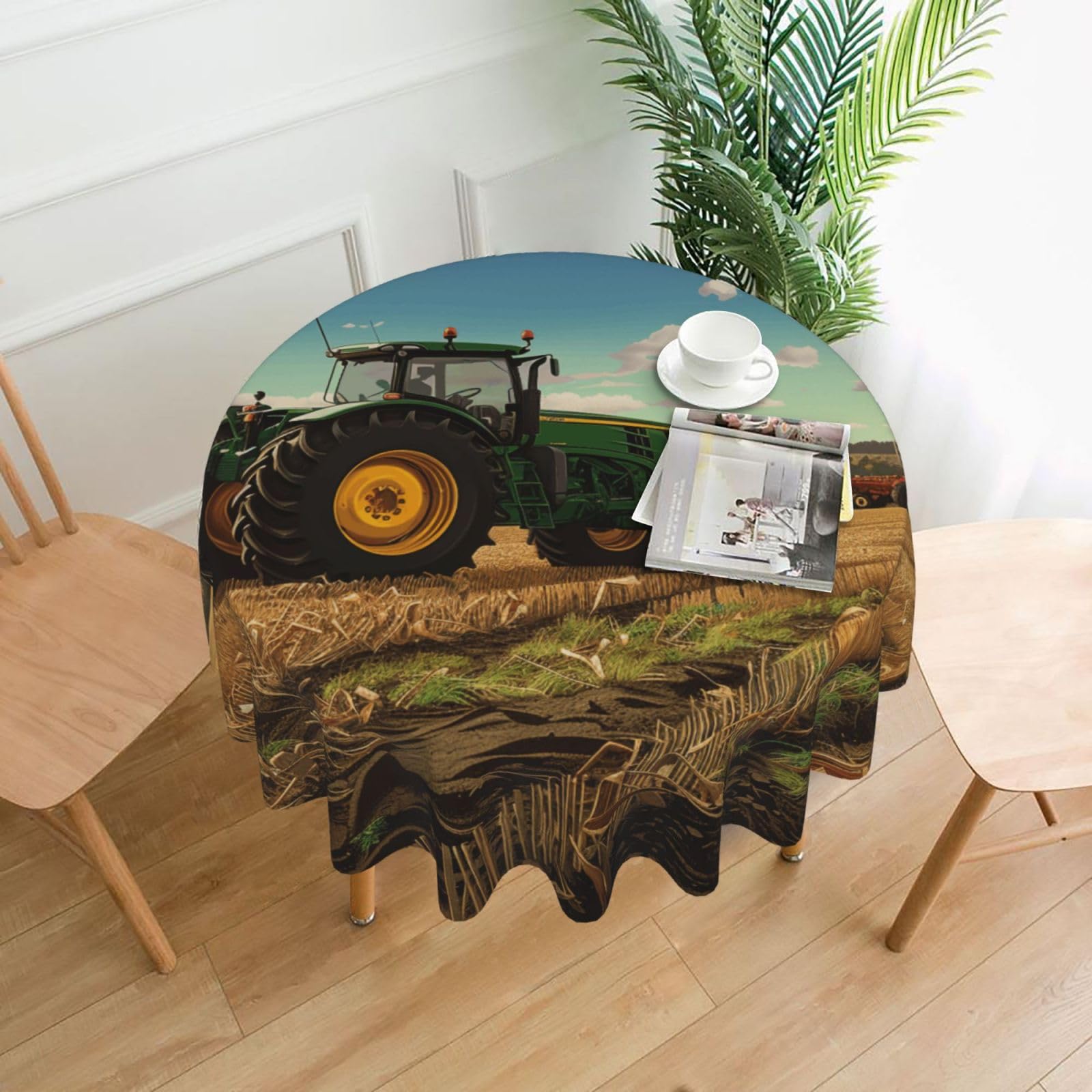 WPKJU Tractor Farm Printed Round Tablecloth 60 in Water Resistant Table Cover Washable Table Cloth for Dining Tables