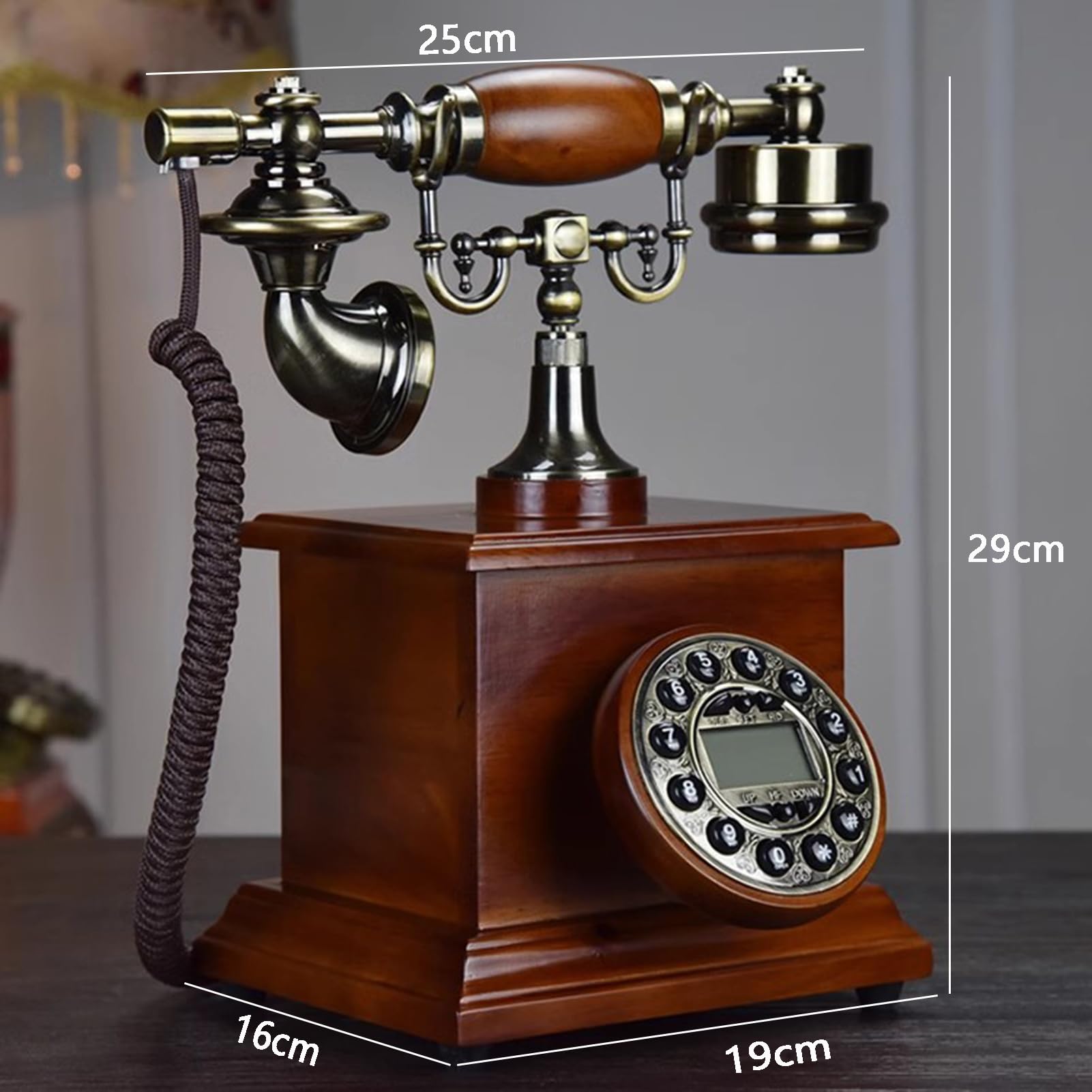 Teléfono retro con cable, teléfono fijo vintage para el hogar/oficina, teléfono clásico de madera antigua con botón, B, B (B)