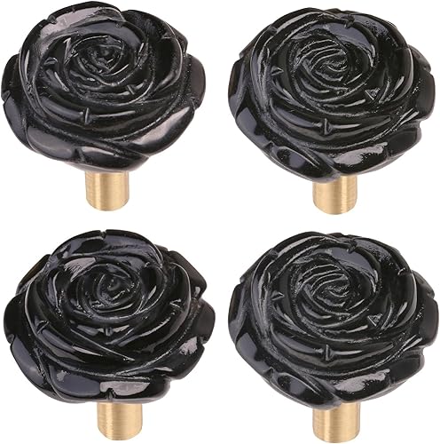 Miniatura 8 de mookaitedecor Juego de 4 pomos de cristal de cuarzo rosa natural con tornillos, tiradores decorativos de piedra floral para cajones de cocina,