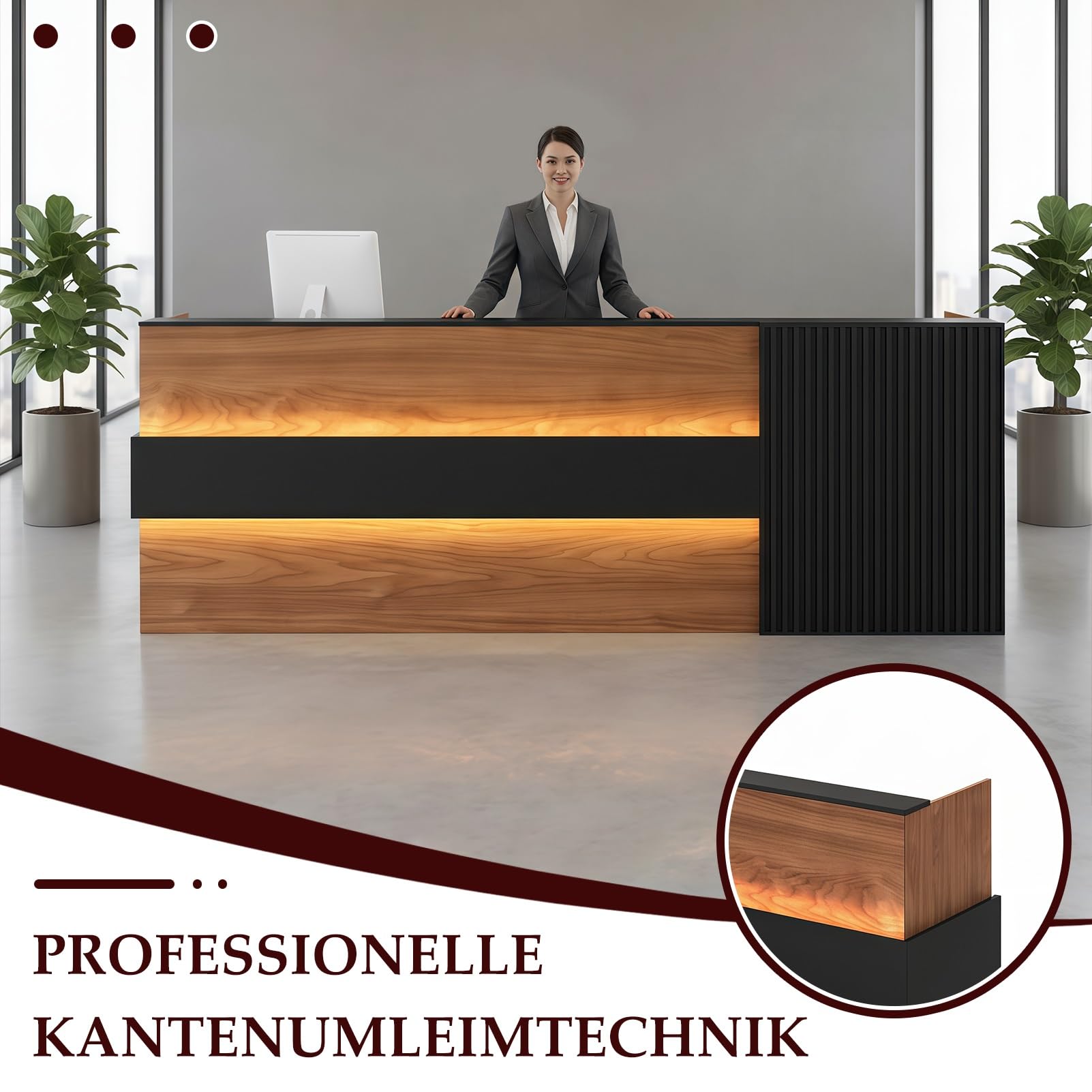 Modern Empfangstheke mit Stauraum, Empfangstresen Nussbaumholz