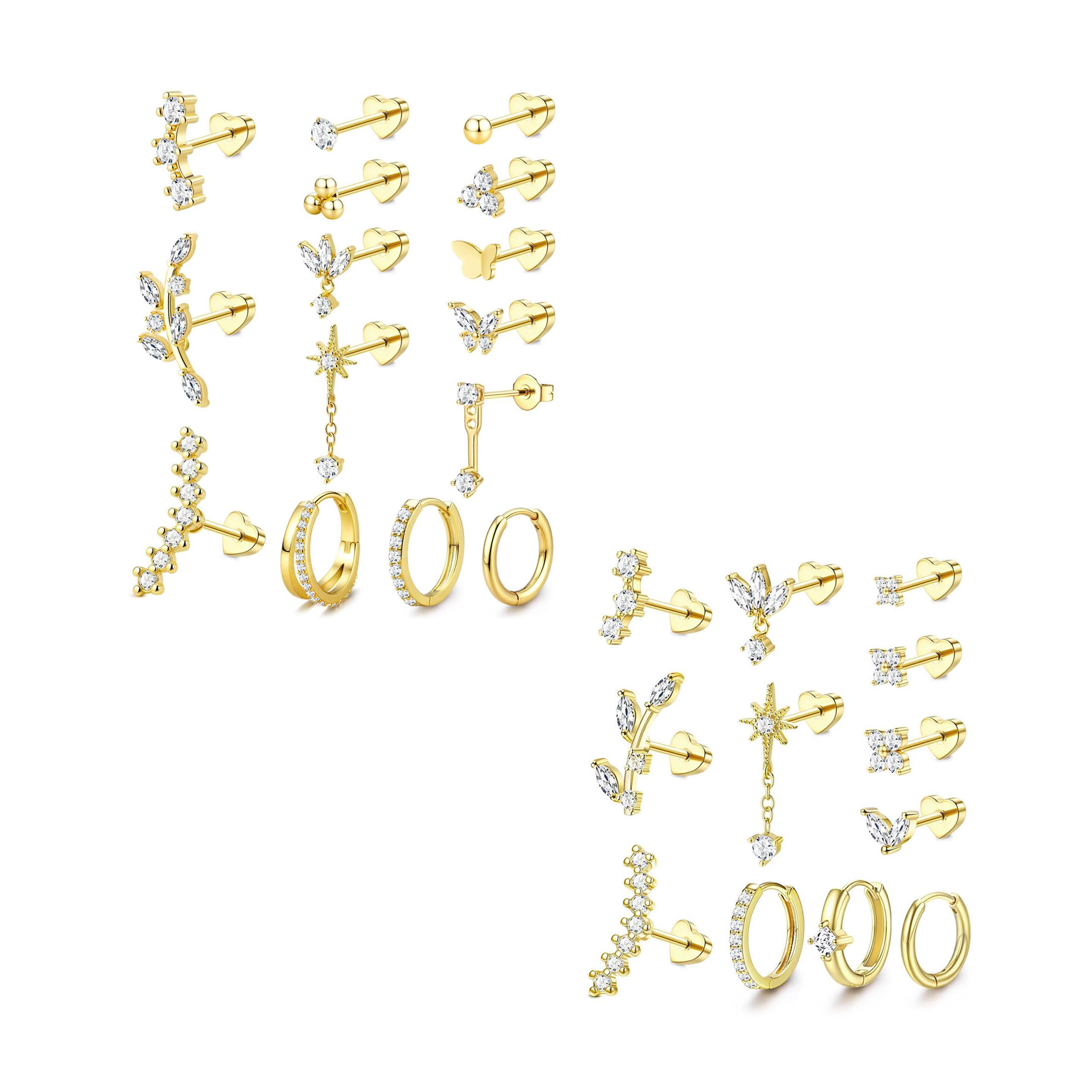 27 Pezzi Helix Piercing Gioielli Orecchini in Acciaio Chirurgico con Parte Posteriore Piatta per Donne Helix Orecchini a Cerchio Set Trago Orecchino Cartilagine Argento Oro Conchiglia Daith Rook Trago