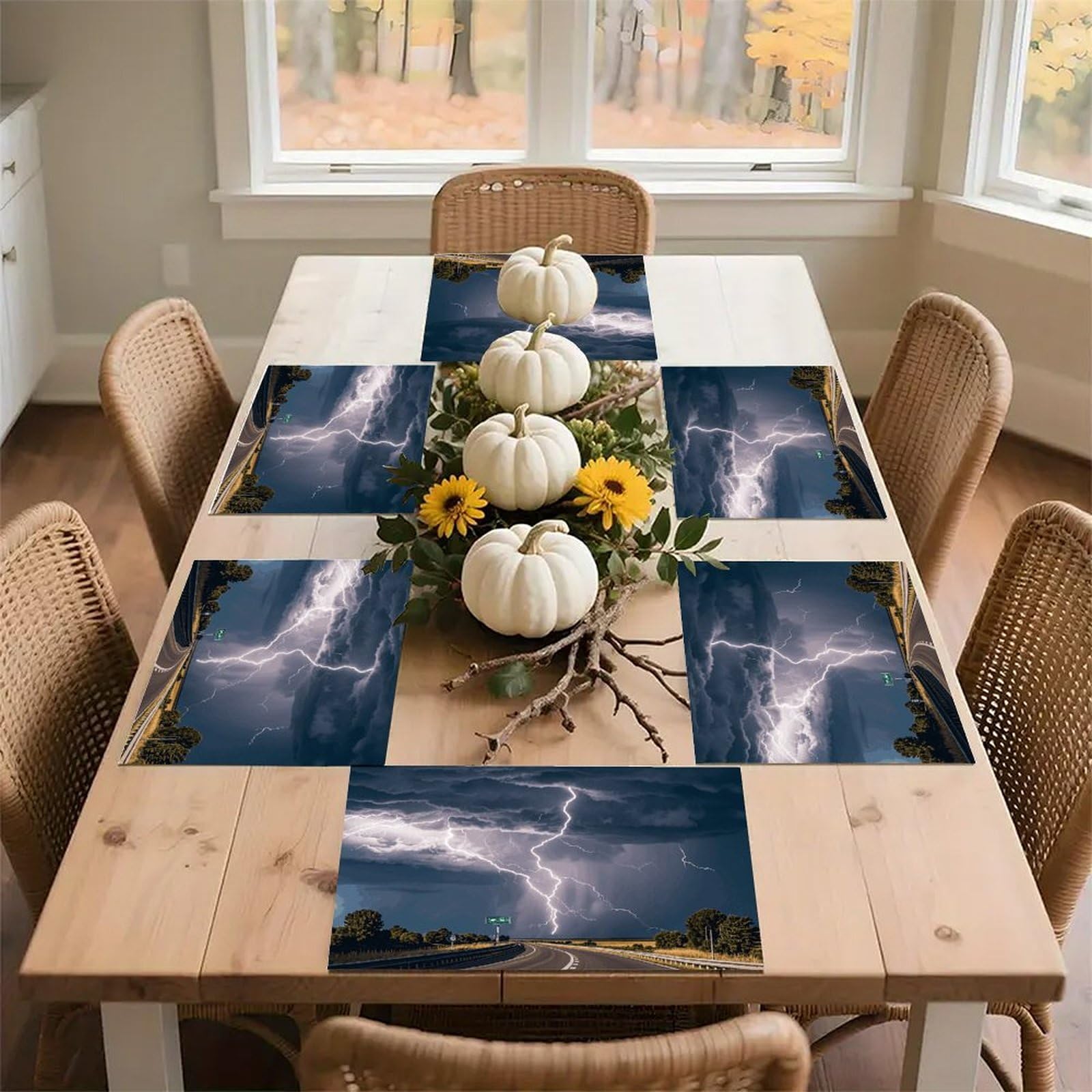 Highway Tornado Lightning Place Mat for Restaurant, Portable Table Mat for Kitchen, Anti-Slip Placemats for Home, Fashionable Place Mats for Wedding, Party, Hotels, Apartments 30x45cm*6