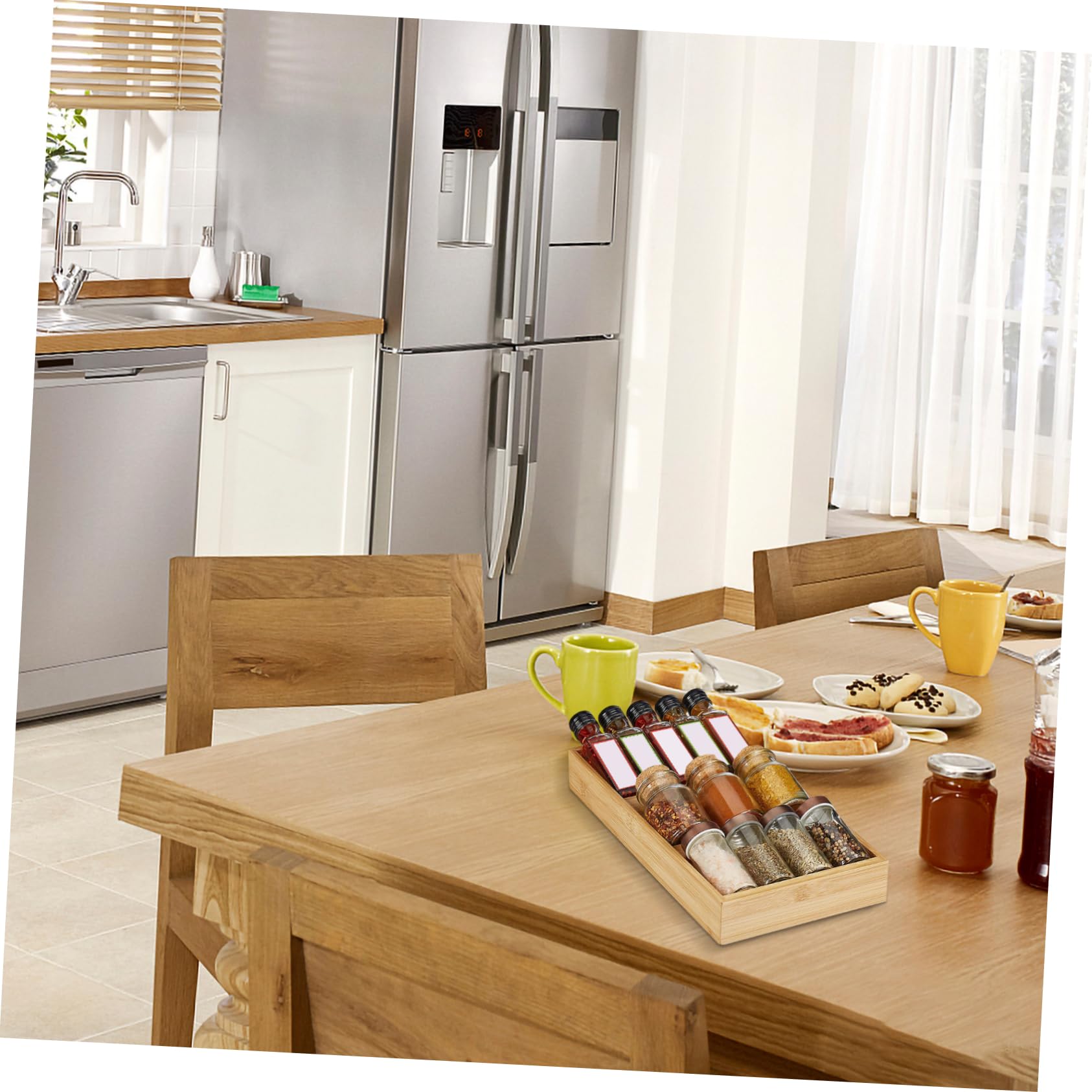Gatuida Organisateur D'épices à 3 Niveaux Cuisine en Bambou Étagère Pratique et Antidérapante Rangement pour Tiroir ou Plan de Travail