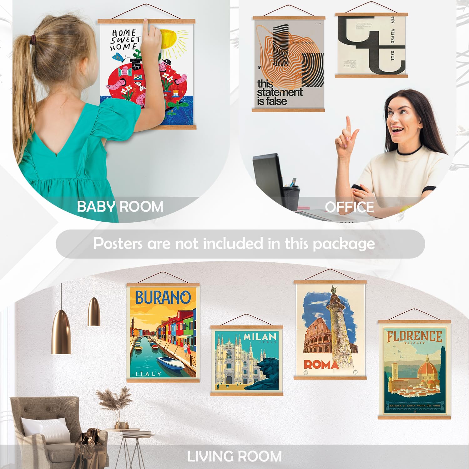 Artmag Magnetische Posteraufhänger - Einfach Poster & Bilder Aufhängen Ohne Bohren (45,7 Cm, Schwarz)