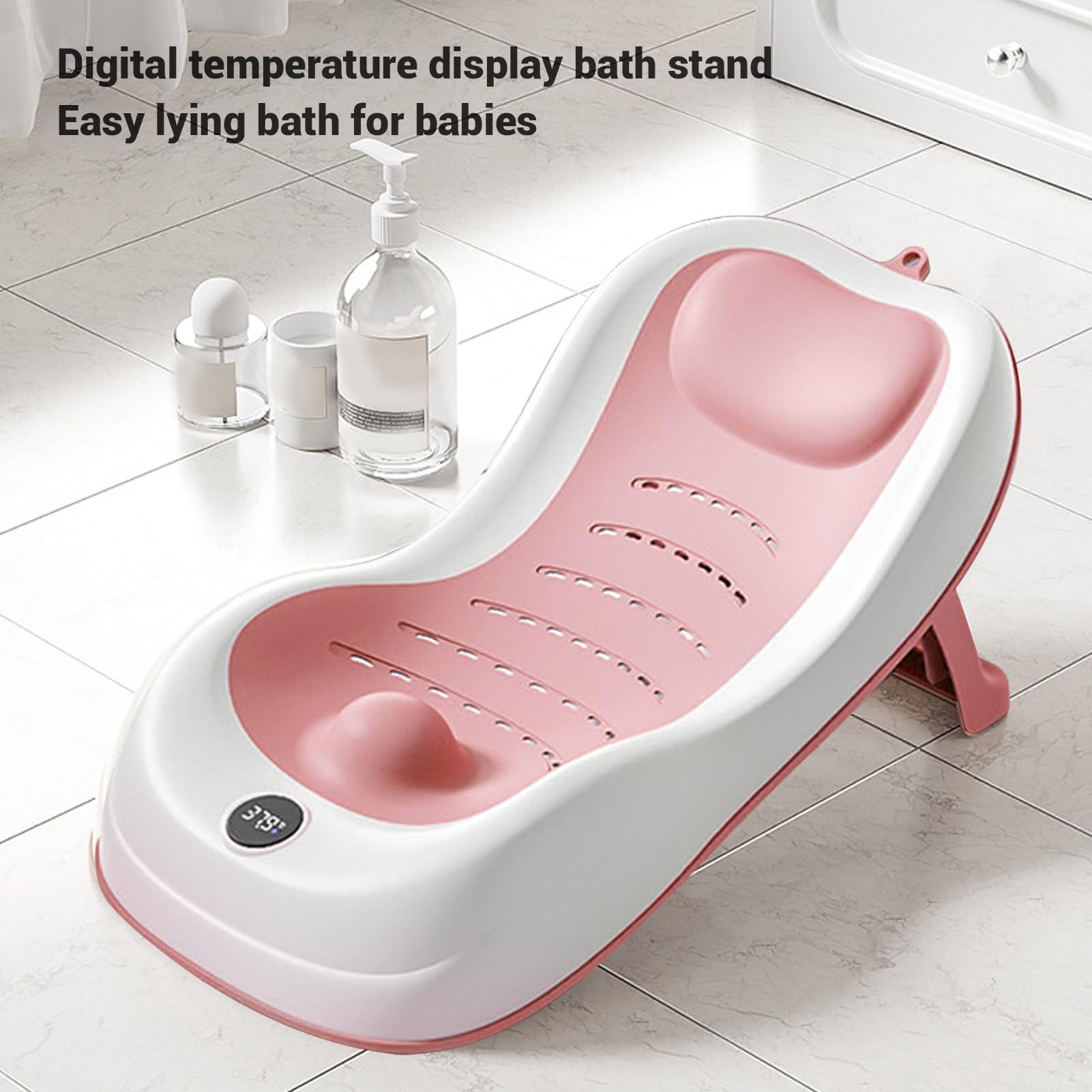 Supporto per Bagnetto per Bambini, Seggiolino per Vasca da Bagno con Termometro, Supporto per Bagnetto Portatile Antiscivolo per Lavandino Morbido, Multifunzionale per Neonati e