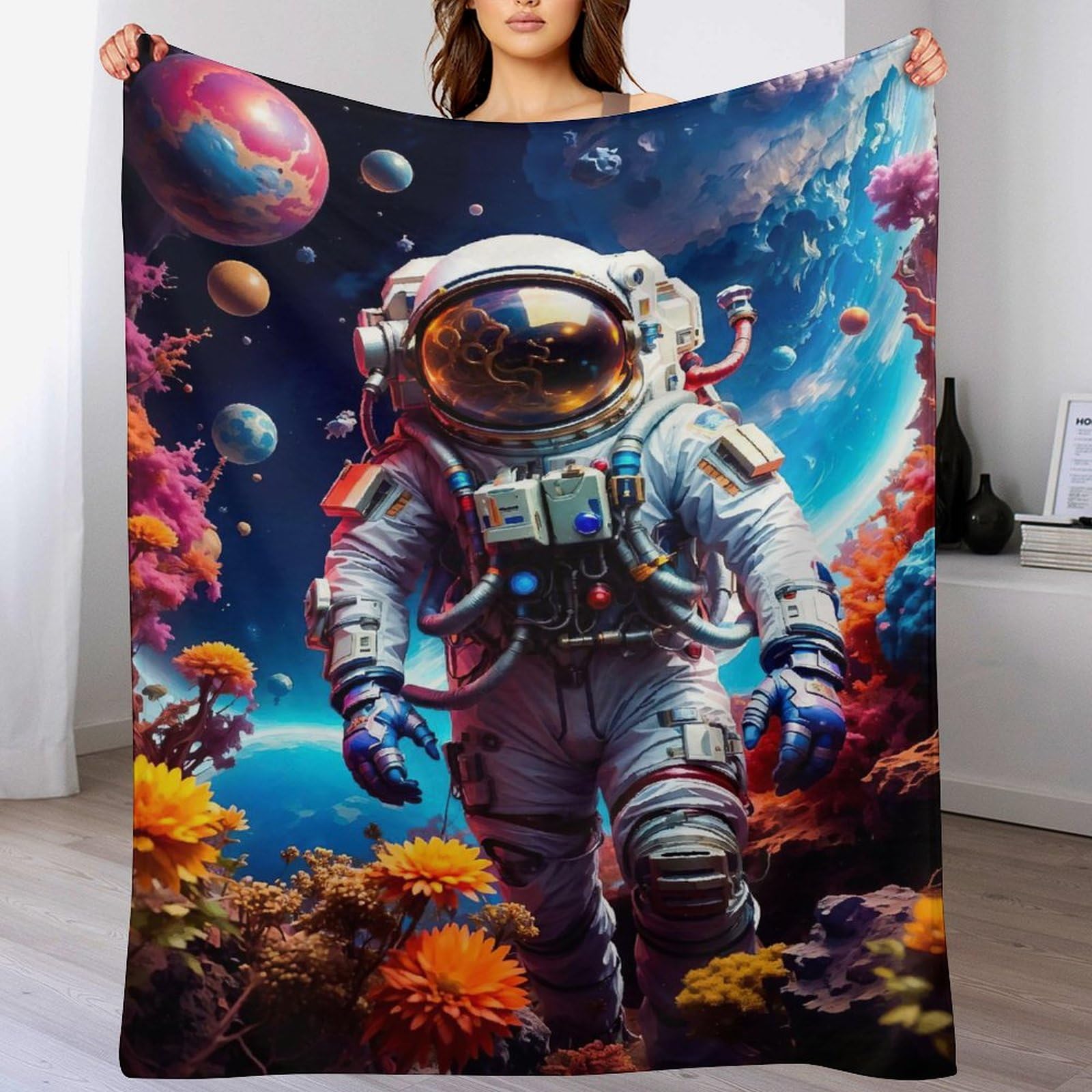 Couvre-lit astronaute en flannel 130x180 cm pour lit et canapé