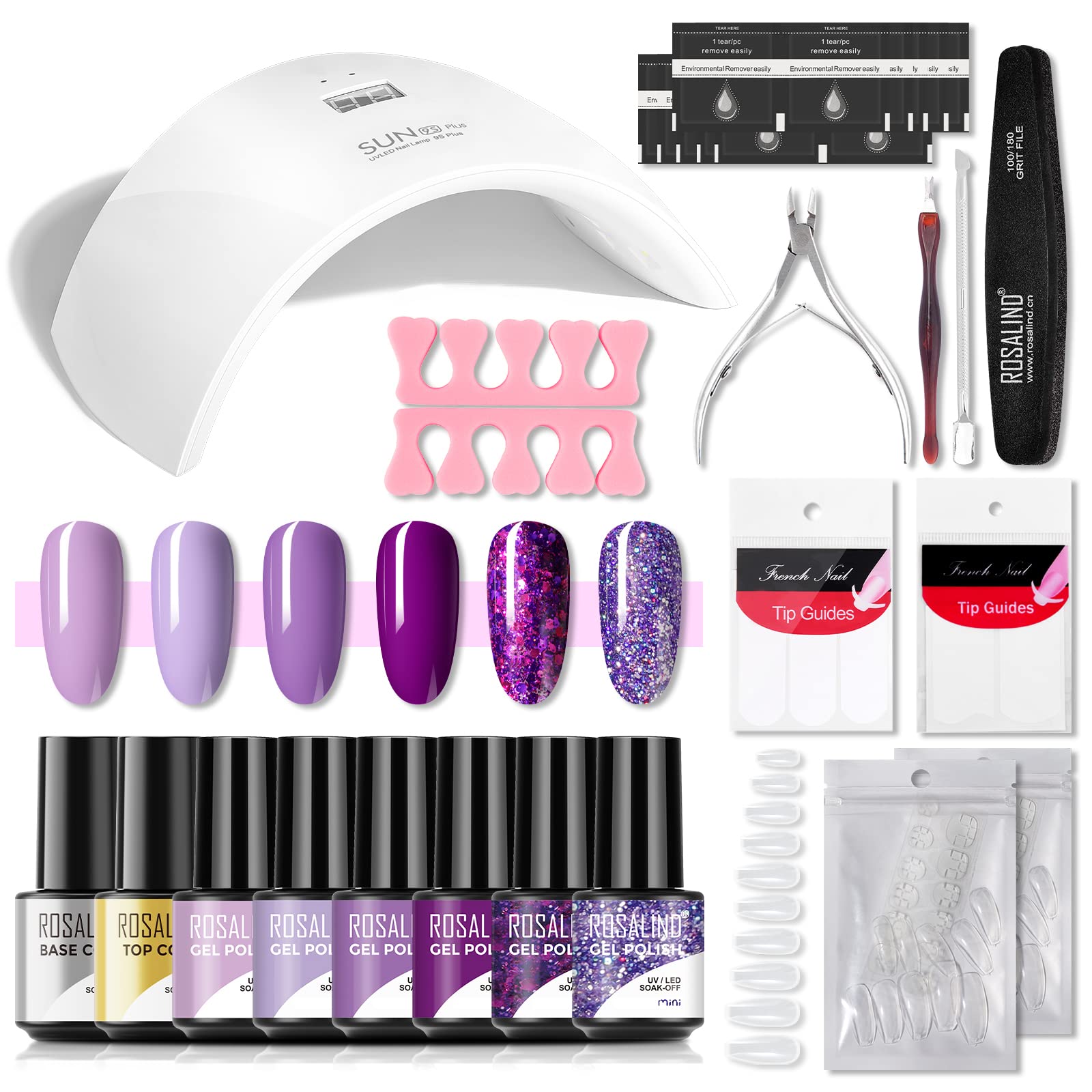 ROSALIND kit uñas semipermanentes Lámpara LED UV para Uñas 36w, Completo Esmaltes Semipermanentes Kit Profesional Gel 6 Colores y Mini 1x Base 1 x Top Coat Gel Manicura Pedicura Kit
