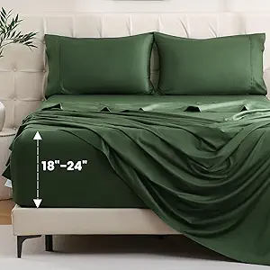 Bedlifes Queen Sheet Set, Extra Deep Pocket 18-24 Inches,1000Thread Count 100% Egyptian Cotton, Soft and Breathable Sateen 4-Piece,Forest Green