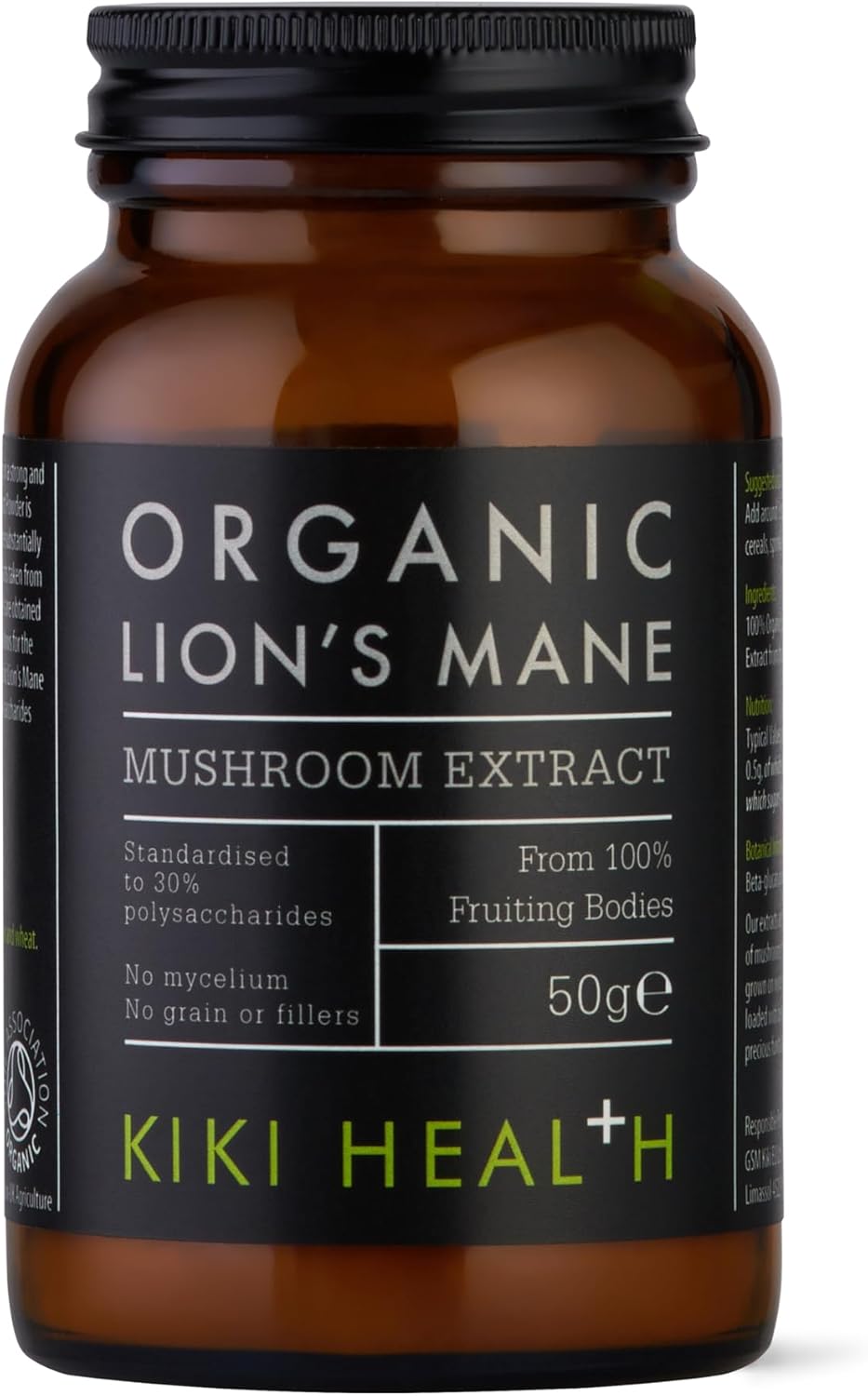KIKI Health Organic Lion’s Mane Extract Mushroom Powder | for Cognition, Memory, Brain Health and Mental Focus | Clarity of Mind | 30% Beta-Glucan Rich Polysaccharides | 100% Fruiting Bodies | 50g