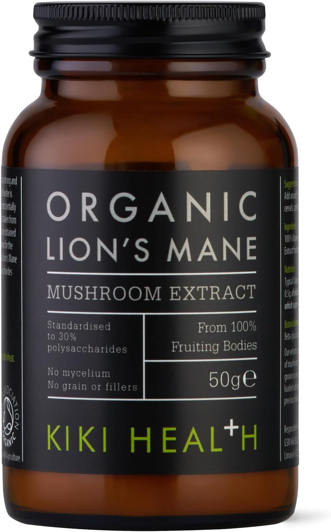 KIKI Health Organic Lion's Mane Extract Mushroom Powder | for Cognition, Memory, Brain Health and Mental Focus | Clarity of Mind | 30% Beta-Glucan Rich Polysaccharides | 100% Fruiting Bodies | 50g