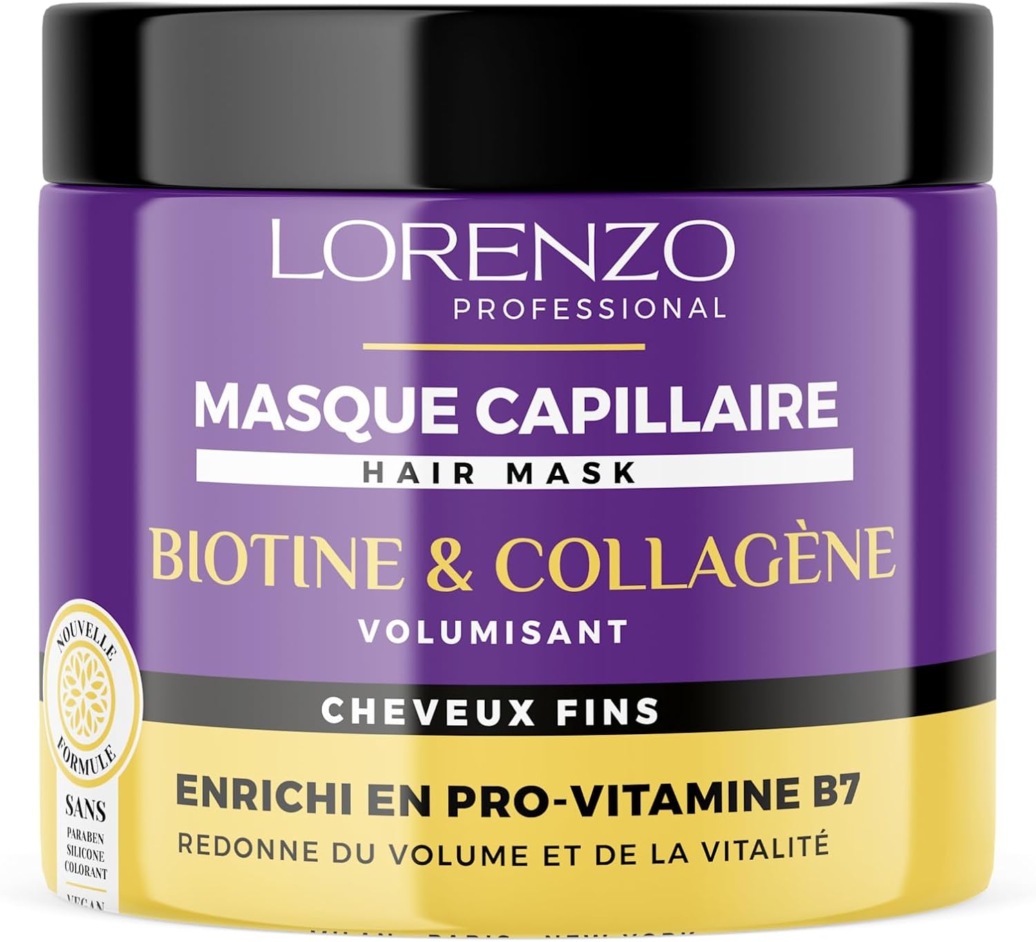 Lorenzo – Thickening Hair Mask with Biotin and Collagen for Fine Hair – Intense Volume – Sulfate Free, Paraben, Silicone – 500 ml