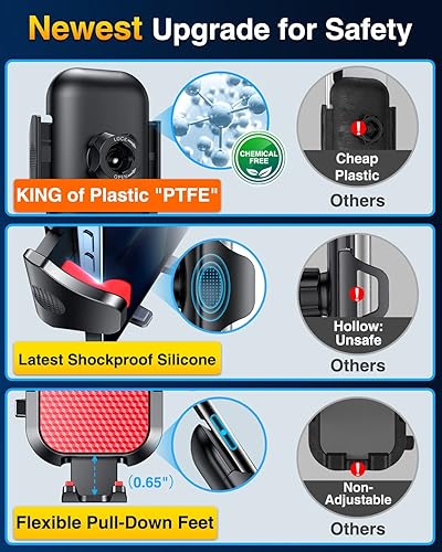 Miniatura 4 de VANMASS 2025 Verdadero grado militar Soportes de teléfono para tu automóvil 65+lbs más fuerte succión y clip Soporte de teléfono celular definitivo