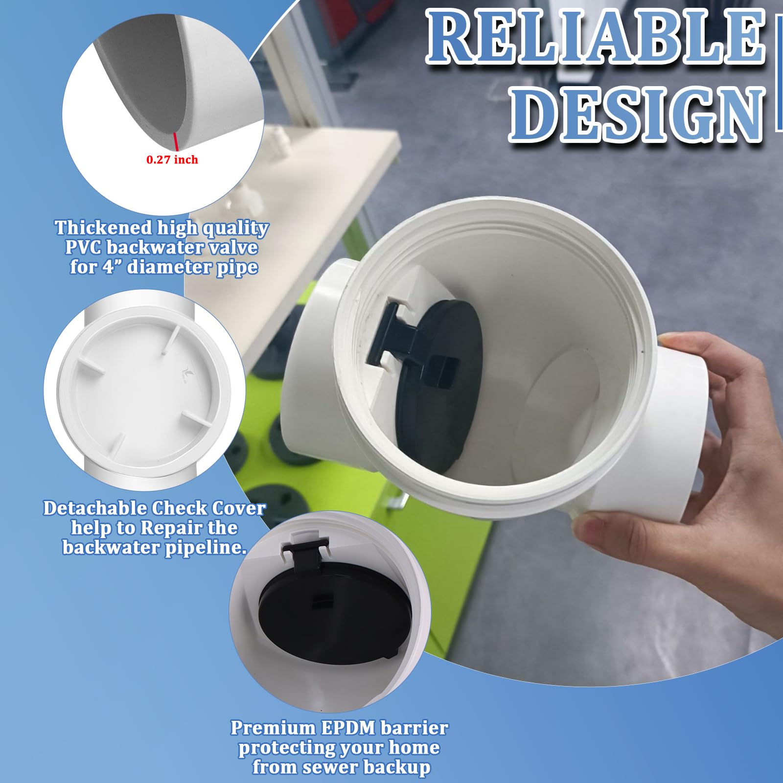 3" Backflow Preventer Vavle,3 Inch Backwater Check Valve, Drain Backflow Preventer Valve Prevents Sewage and Rainwater from Flowing Back