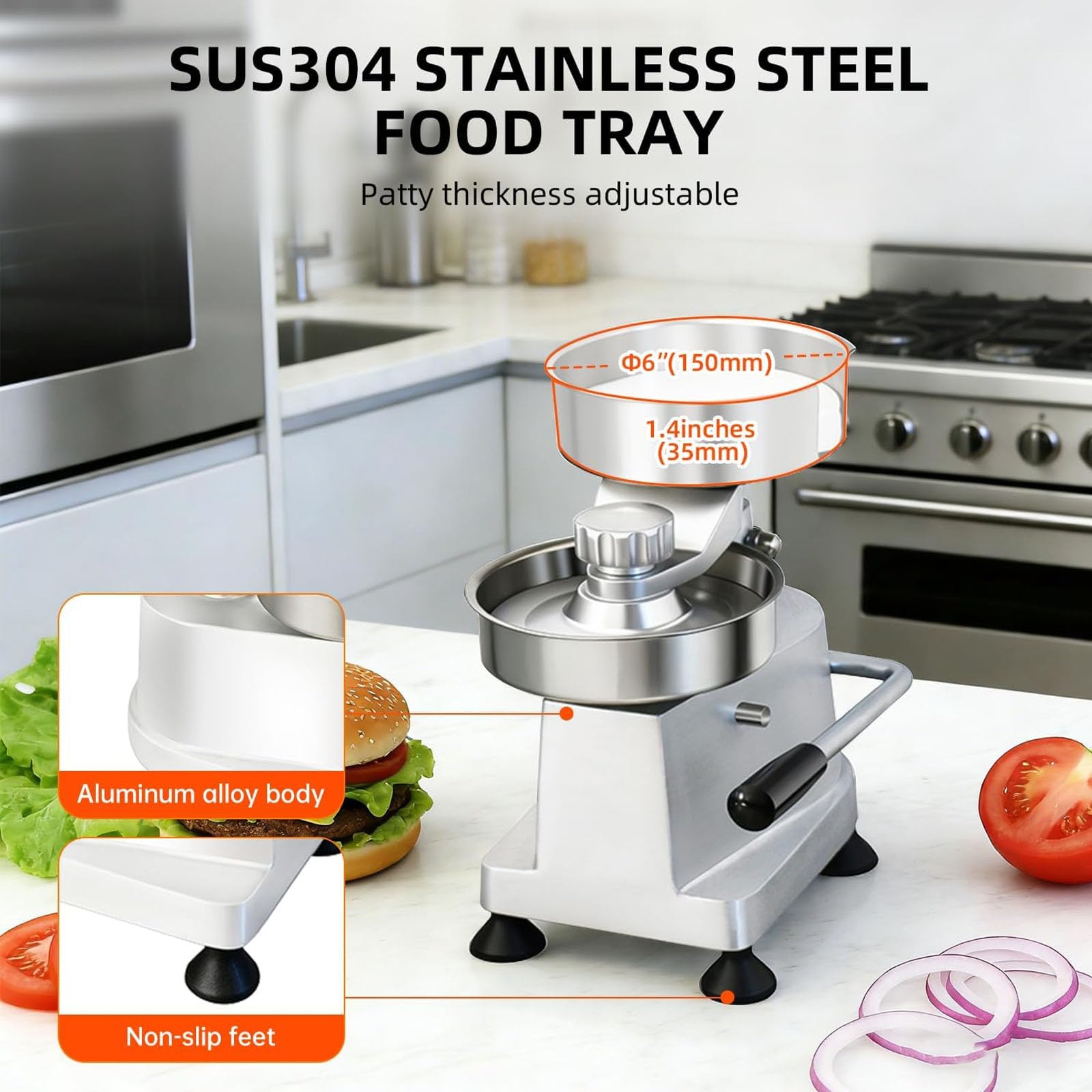Burger Patty Maker – Robuste Edelstahlpresse für 26,7/12,7/15,2 cm Hamburger-Patties mit 500 Stück Patty Papers – Küchenfleischform-Prozessor