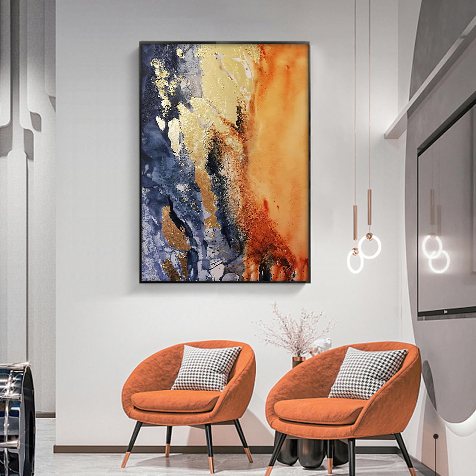 【オリジナル品】抽象立体アート　オブジェ　ブルー　イエロー　スクエア　インテリア Amazon.co.jp: オレンジブルー 抽象ウォールアート ブルー オレンジ