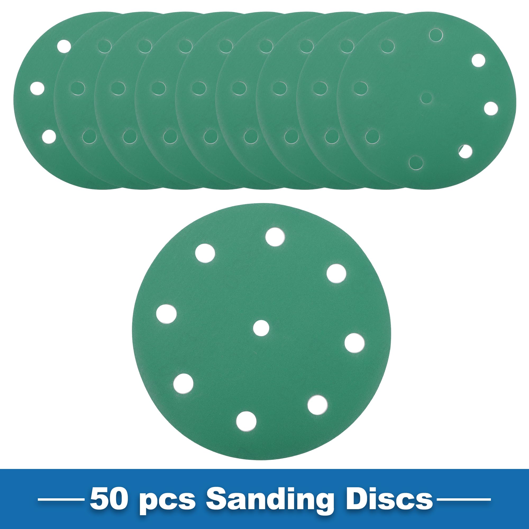 A ABSOPRO Sanding Discs 5 Inch 9 Hole 320 Grit Round Hook and Loop Sandpaper Aluminum Oxide Green 50pcs, 5" - Image 3