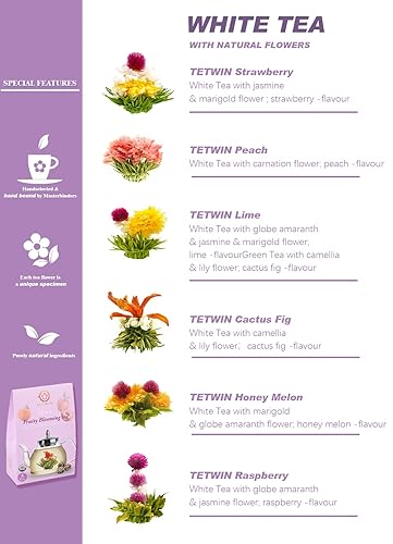 Miniatura 2 de TETWIN Flores de té orgánicas florecientes 6 bolas de té atadas a mano hojas de té de frutas naturales y flores comestibles, regalos para los