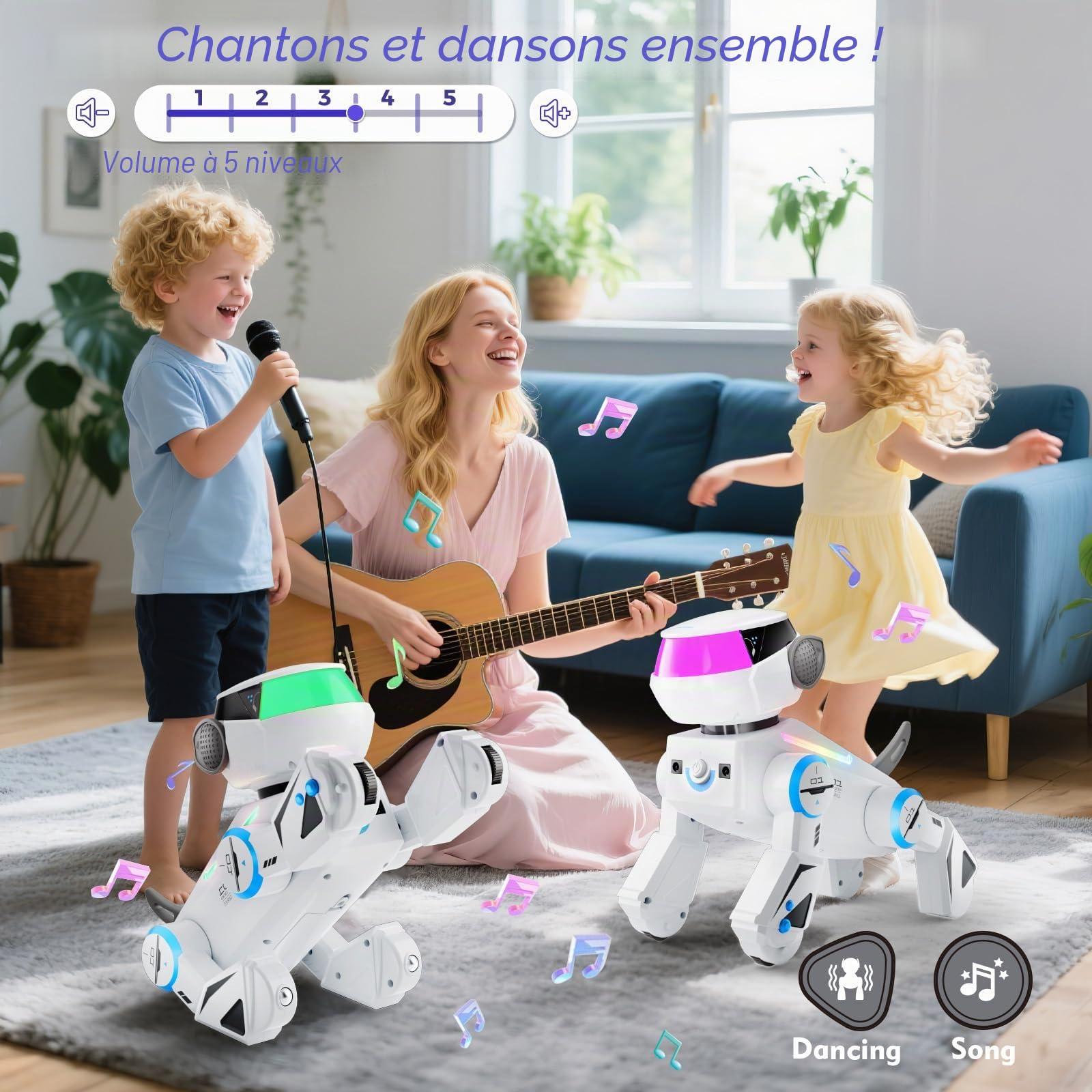 VATOS Bluetooth Chien Robot pour Enfants,Chien Robot Interactif Programmable avec Yeux LED Multicolores,Chienrobot Rechargeable Chantant et Dansant avec Télécommande pour Garçons et Filles,Blanc
