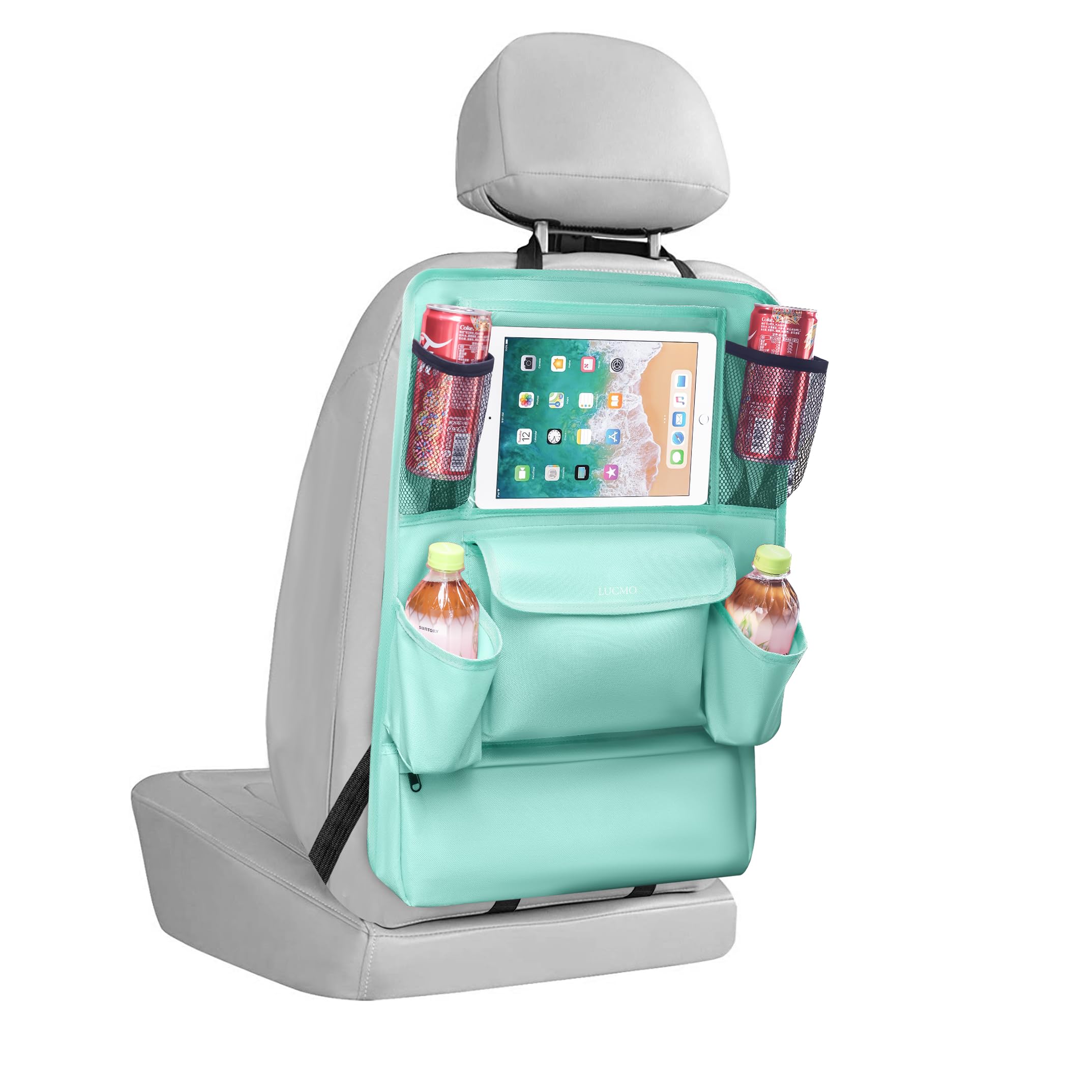 LUCMO Car Backseat Organizer with Touch Screen Tablet Holder, Light Blue