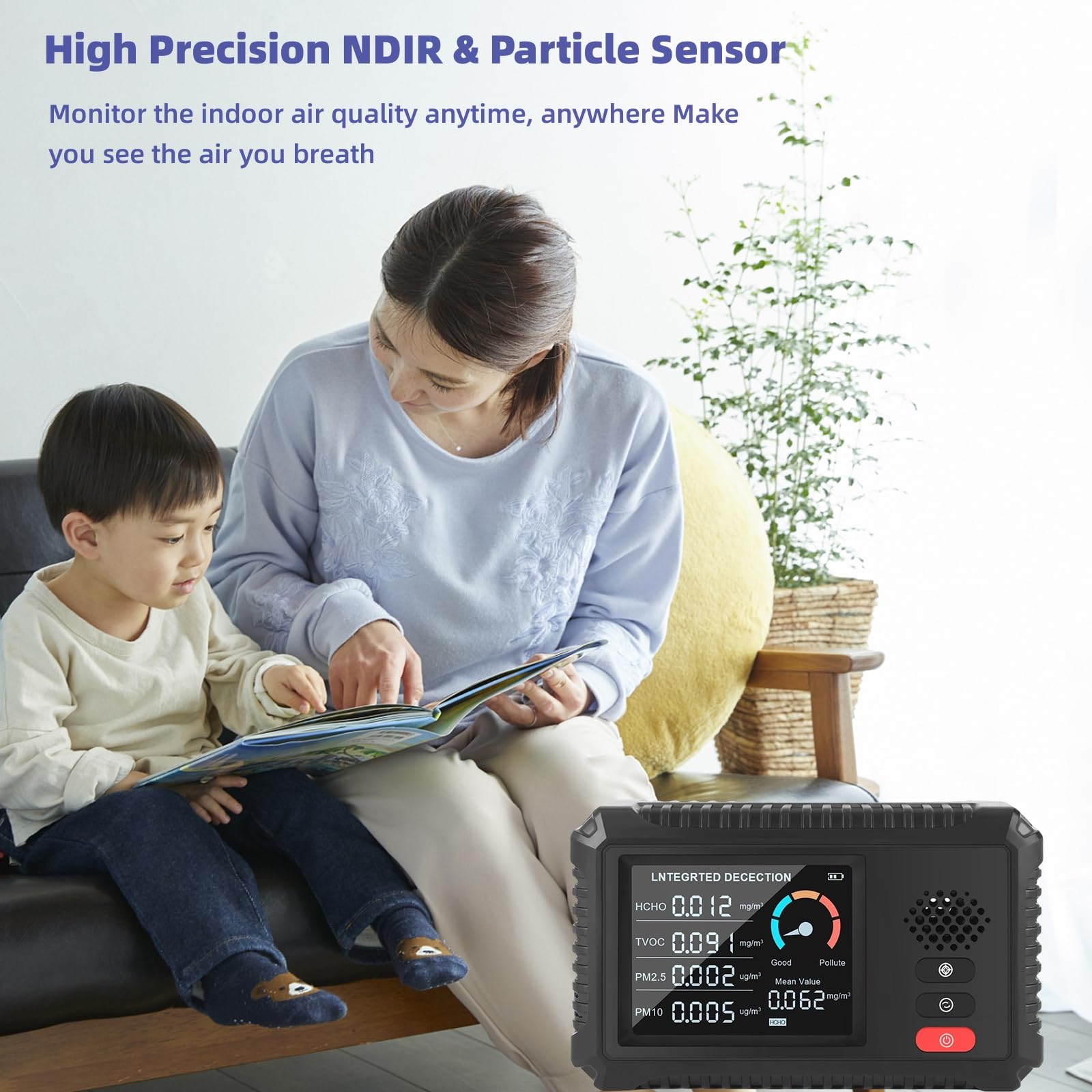 Appareil numérique de Mesure de la qualité de l'air, TVOC et HCHO, détecteur Particules Fines (PM1.0, PM2.5 et PM10), Affichage LED, Moniteur Portable de détection de la Pollution dans l'air